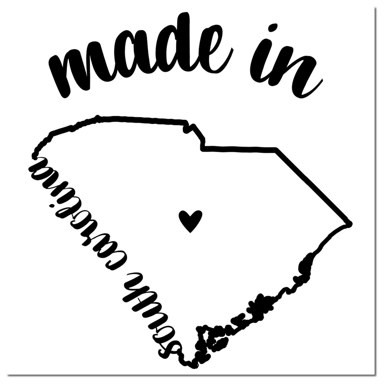 Self-Inking Handmade with Love in South Carolina Stamp featuring a heart inside the state outline, perfect for crafts and gifts. Black ink, durable design.