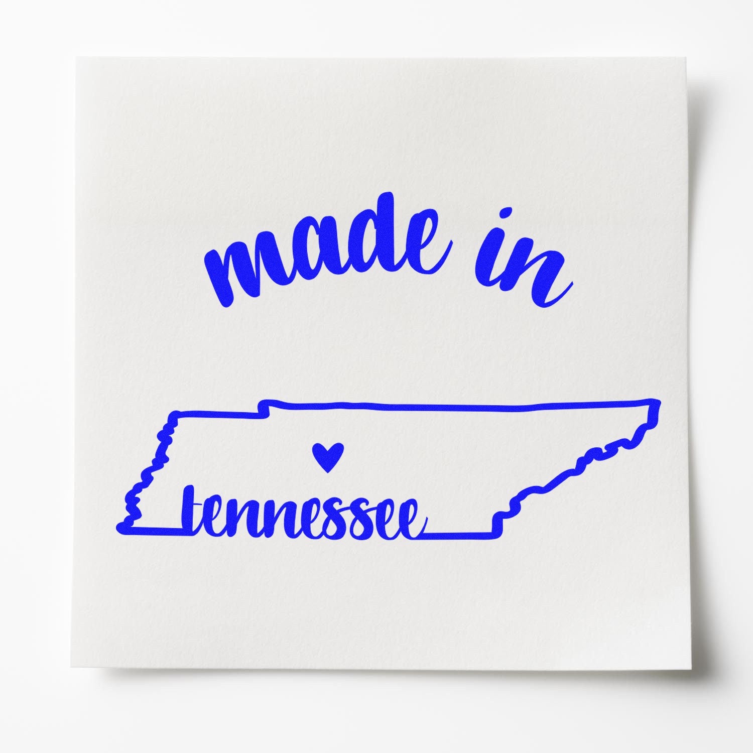 Slim Pre-Inked Stamp Tennessee Made in Stamp featuring a blue outline of Tennessee with 'made in Tennessee' text on white background.