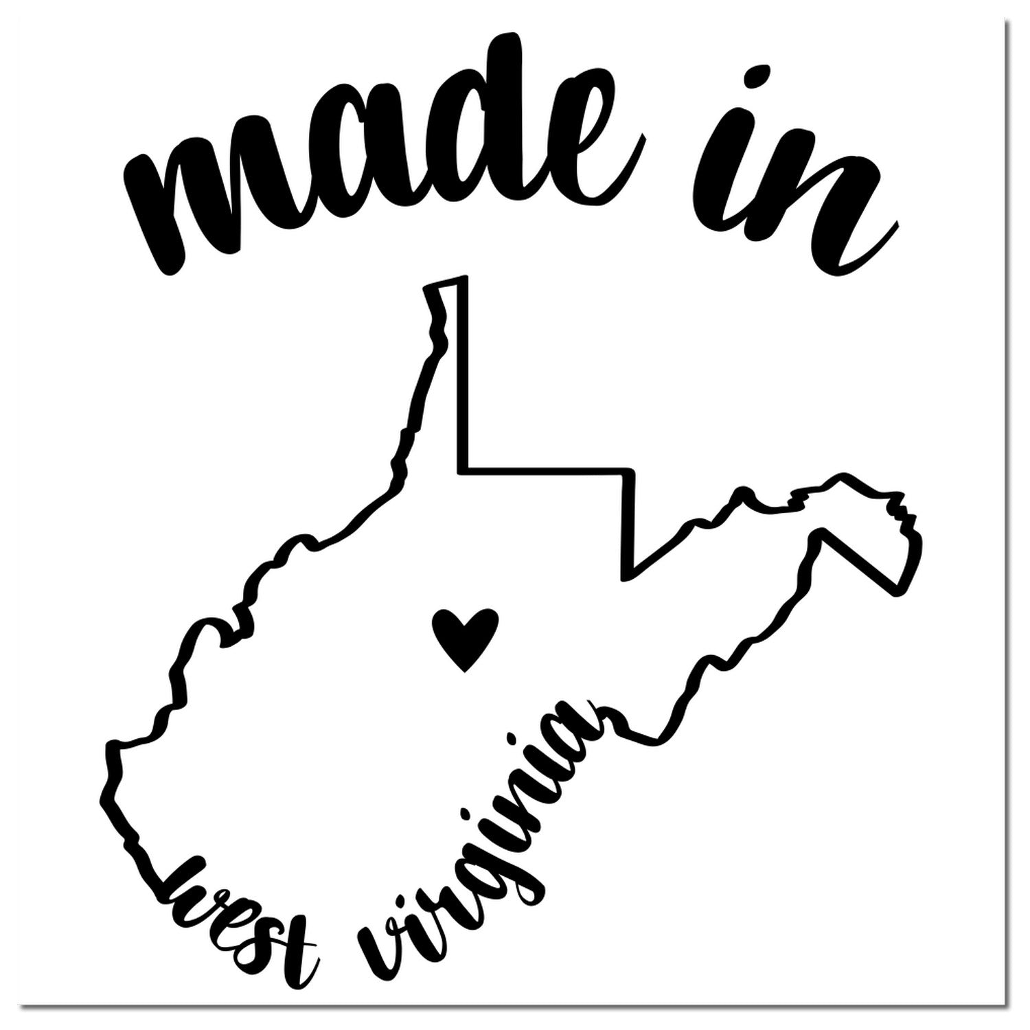 Self-Inking Handmade with Love in West Virginia Stamp featuring a heart within the state outline, perfect for crafts and gifts.