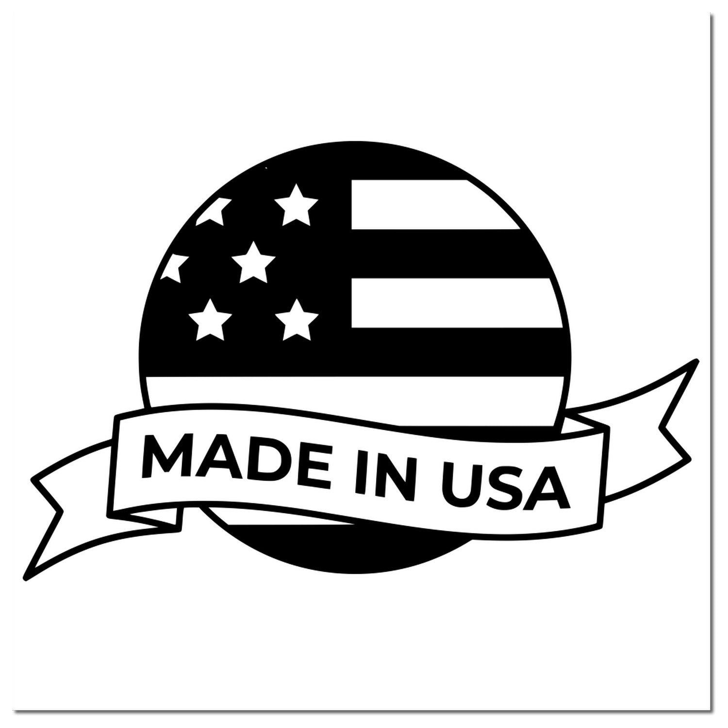 Self-Inking Patriot Seal Of Quality Stamp featuring a circular design with stars and stripes, and a Made in USA banner. Perfect for adding a professional touch to documents and products.