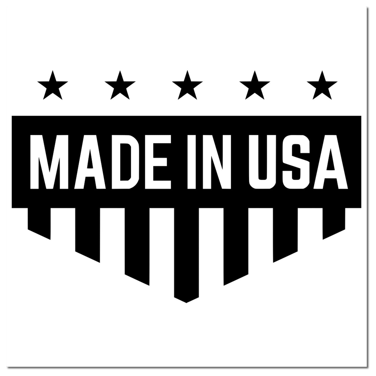 Self-Inking Patriotic Quality Seal Stamp featuring Made in USA text with four stars above. Perfect for adding a professional touch to documents and products.