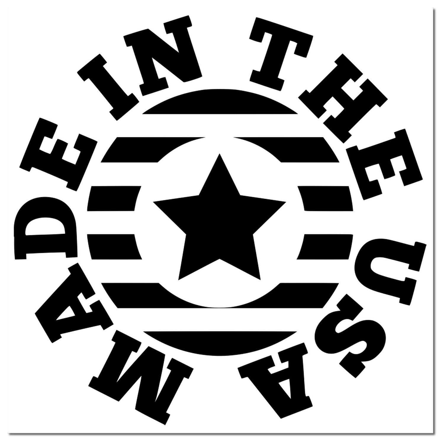 PSI Pre-Inked Made In The USA Star Emblem Stamp featuring a bold black star and stripes design with Made In The USA text, ideal for crafting and branding.