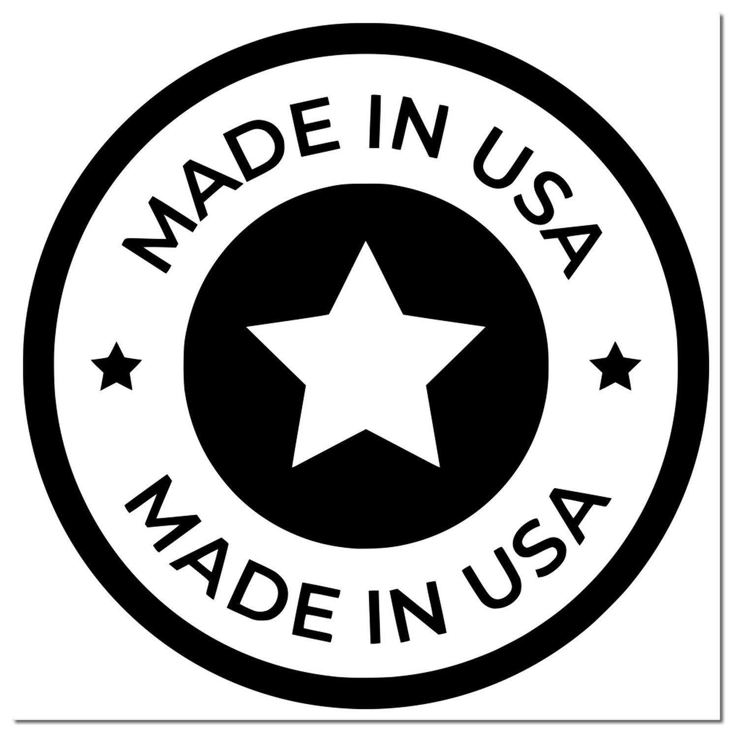 Slim Pre-Inked Our Country Craftsmanship Seal Stamp featuring a bold Made in USA design with a central star, perfect for authenticating products with a professional touch.