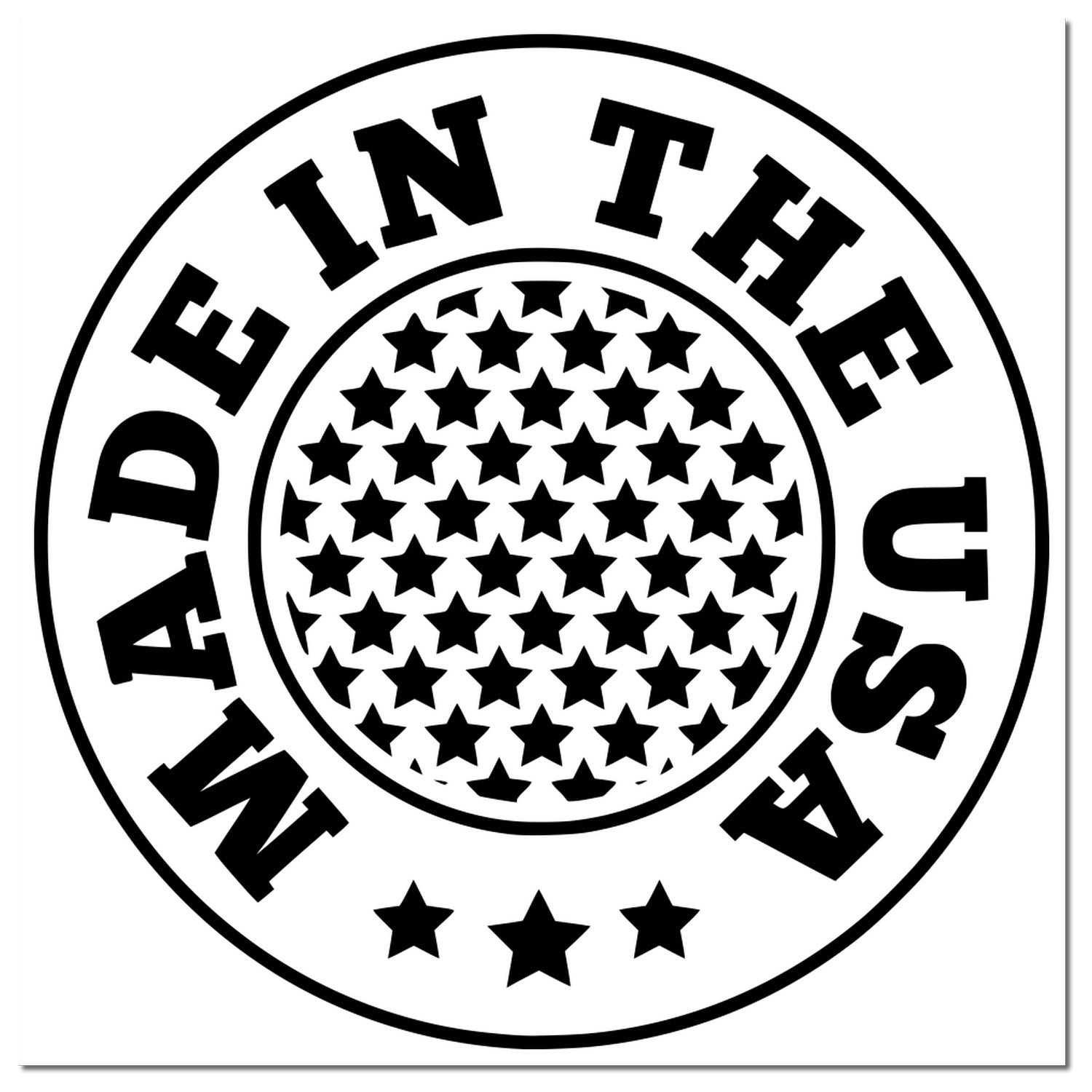 PSI Pre-Inked Stars Of America Stamp featuring a circular design with 'Made in the USA' text and star pattern in black ink.