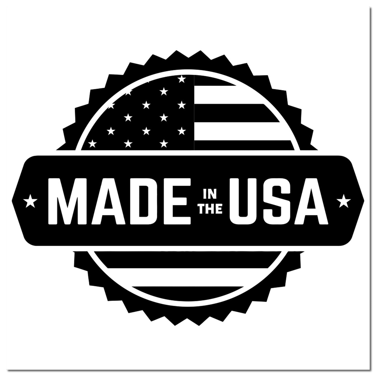 PSI Pre-Inked American Craftsmanship Seal Stamp featuring a bold Made in the USA design with stars and stripes, showcasing quality and patriotism. Perfect for adding a professional touch.