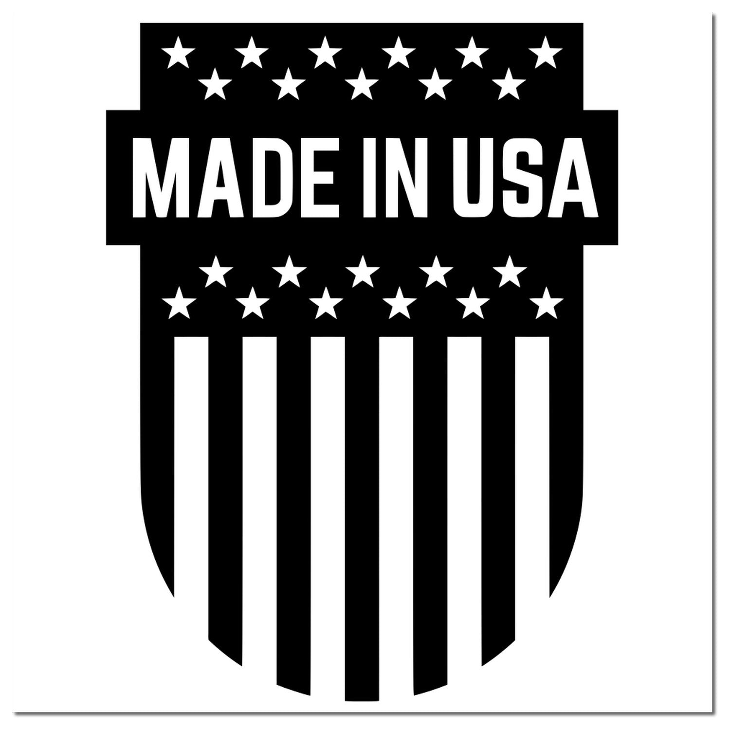 Wood Handle Patriotic Emblem Rubber Stamp featuring a Made in USA design with stars and stripes, perfect for adding a patriotic touch to crafts and documents.