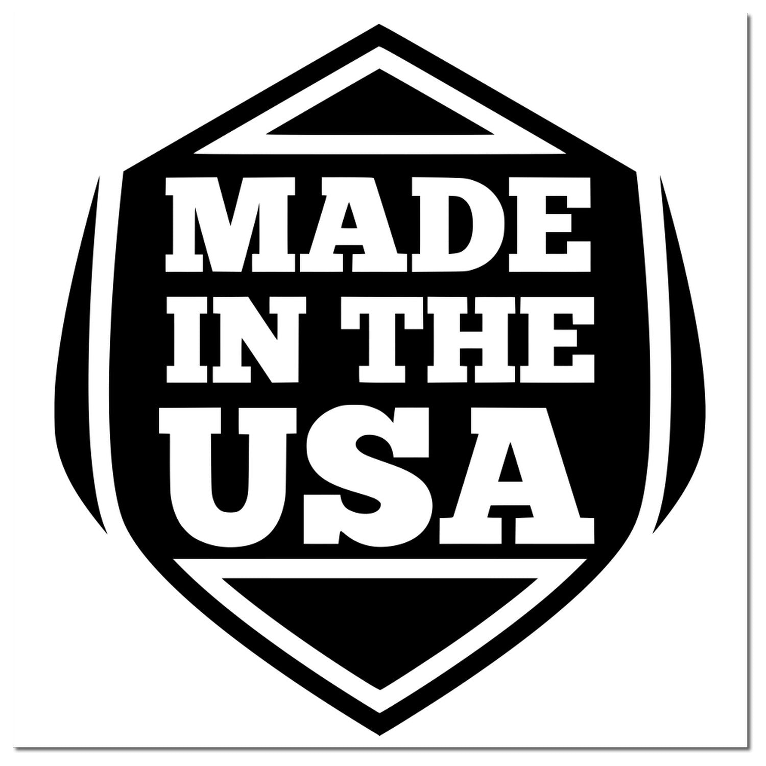 Wood Handle American Pride Seal Rubber Stamp with 'Made in the USA' design, featuring a bold black and white shield emblem. Perfect for adding a patriotic touch to documents and crafts.