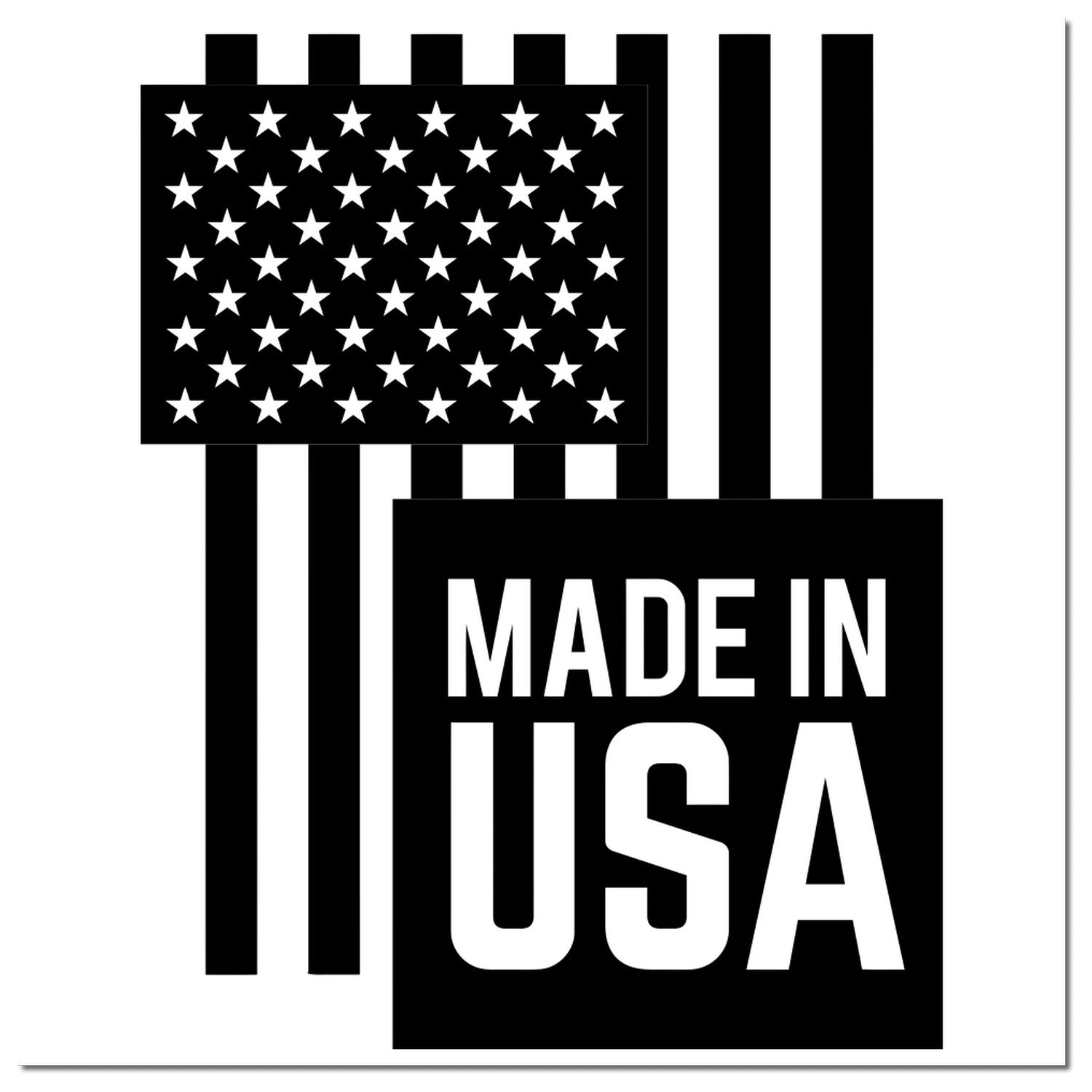 Wood Handle USA Patriotic Pride Rubber Stamp featuring a bold black and white design with stars and stripes, and 'Made in USA' text. Perfect for adding a patriotic touch to projects.