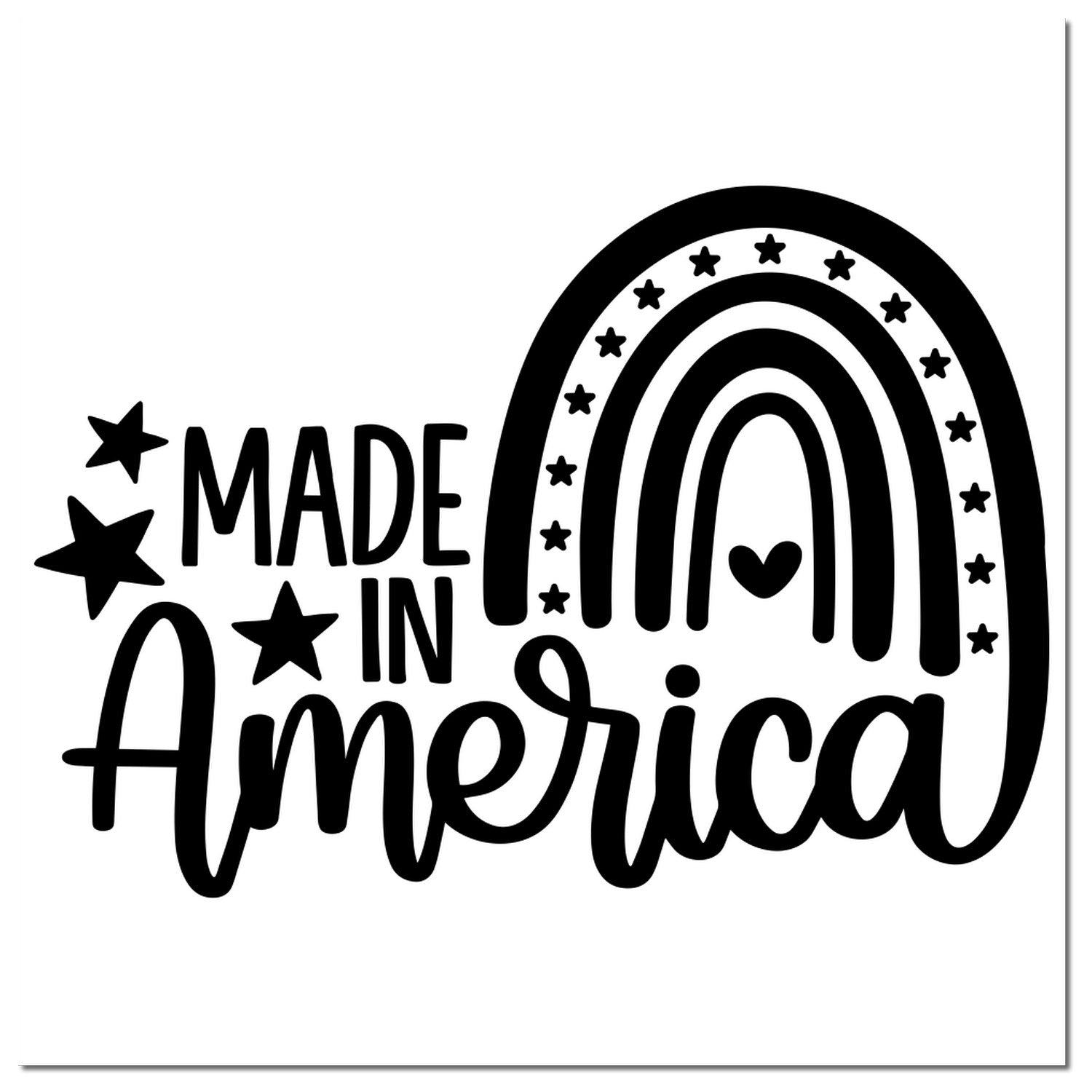 Slim Pre-Inked American Pride Rainbow Stamp featuring Made in America text with stars and a heart-accented rainbow design. Perfect for patriotic crafts and stationery.