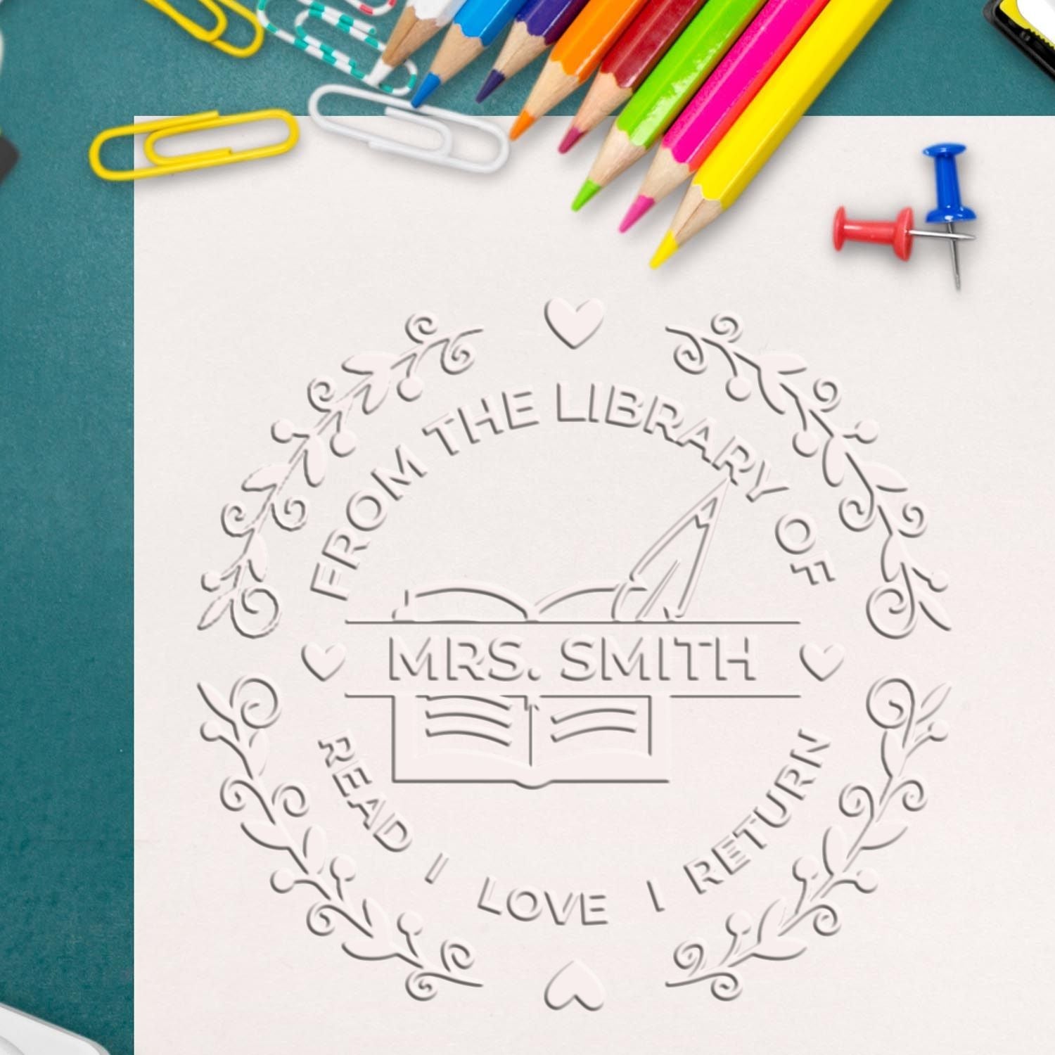 Hybrid Floral Library Customized Teacher For Book Lending Embosser - Engineer Seal Stamps