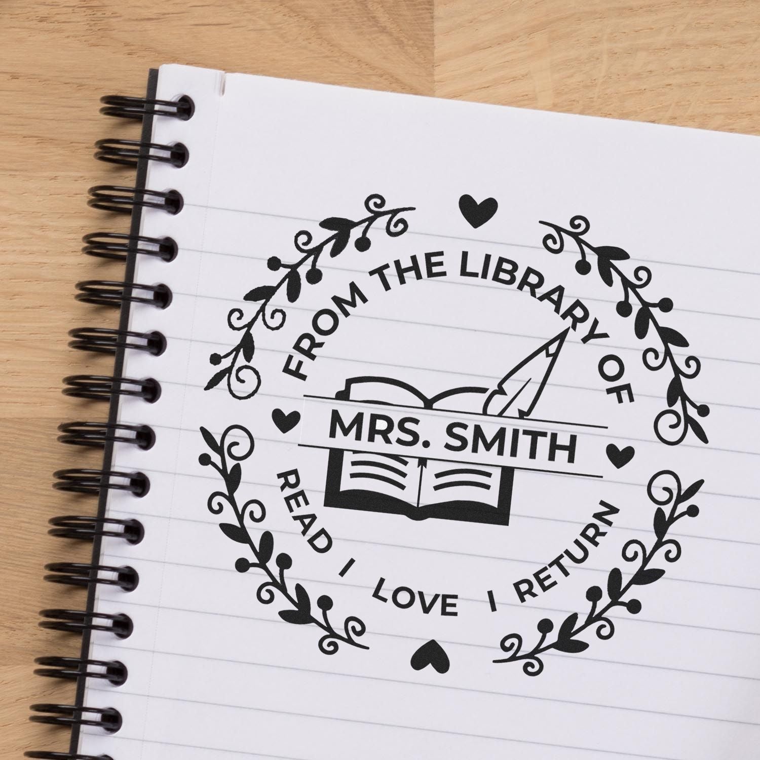 Floral Library Customized Educator's Book Stamp