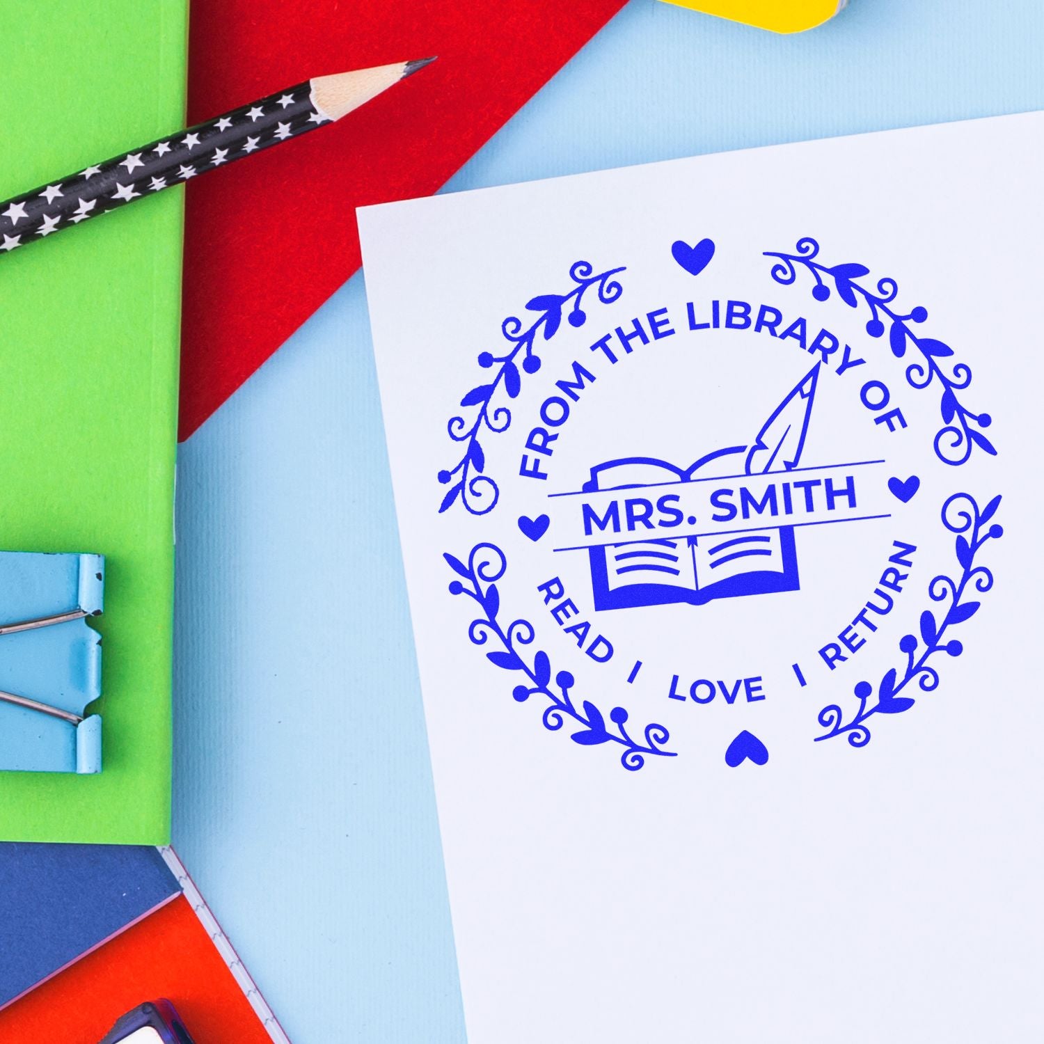 Floral Library Customized Educator's Book Stamp