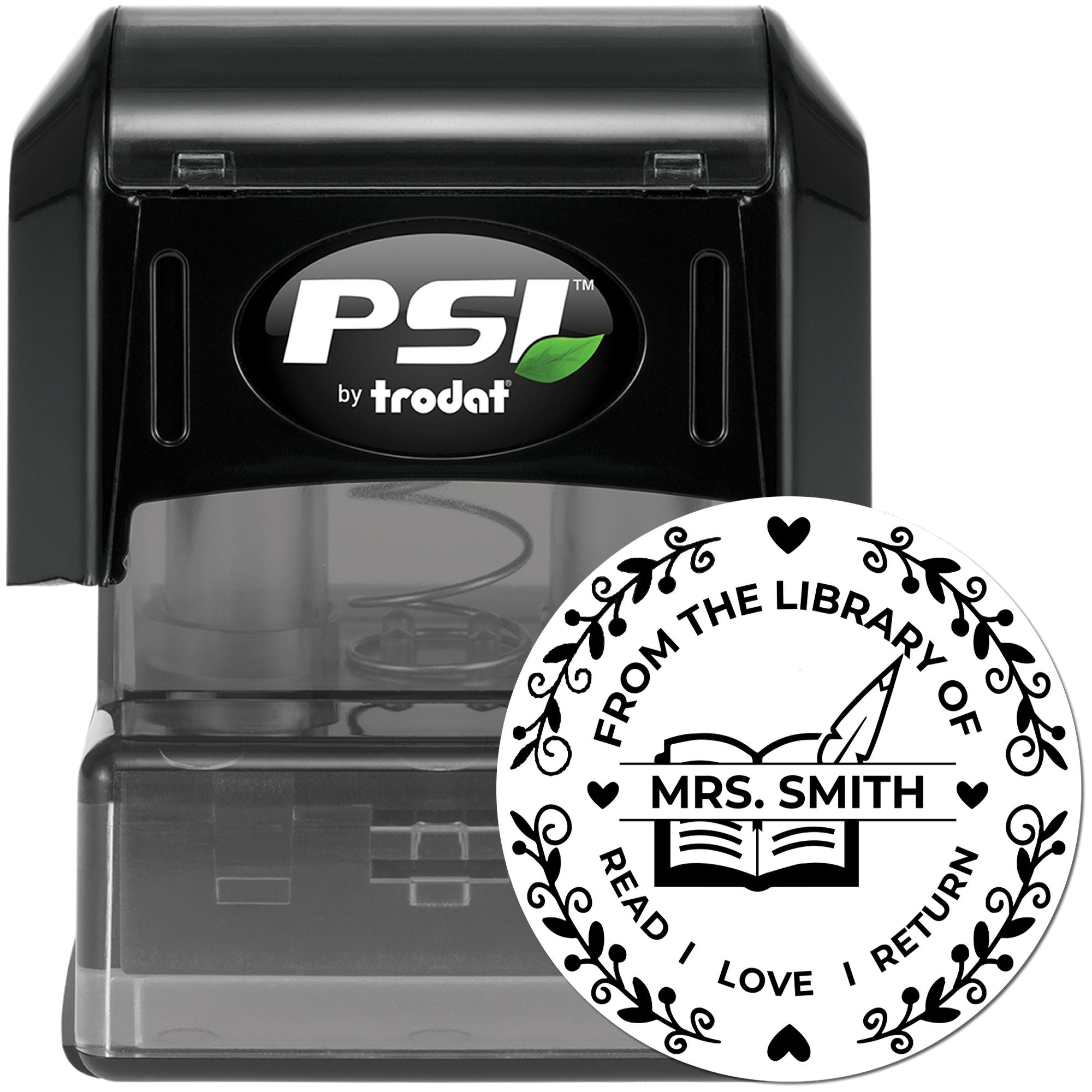 Floral Library PSI Pre-Inked Personalizable Classroom Book Property Stamp - Engineer Seal Stamps