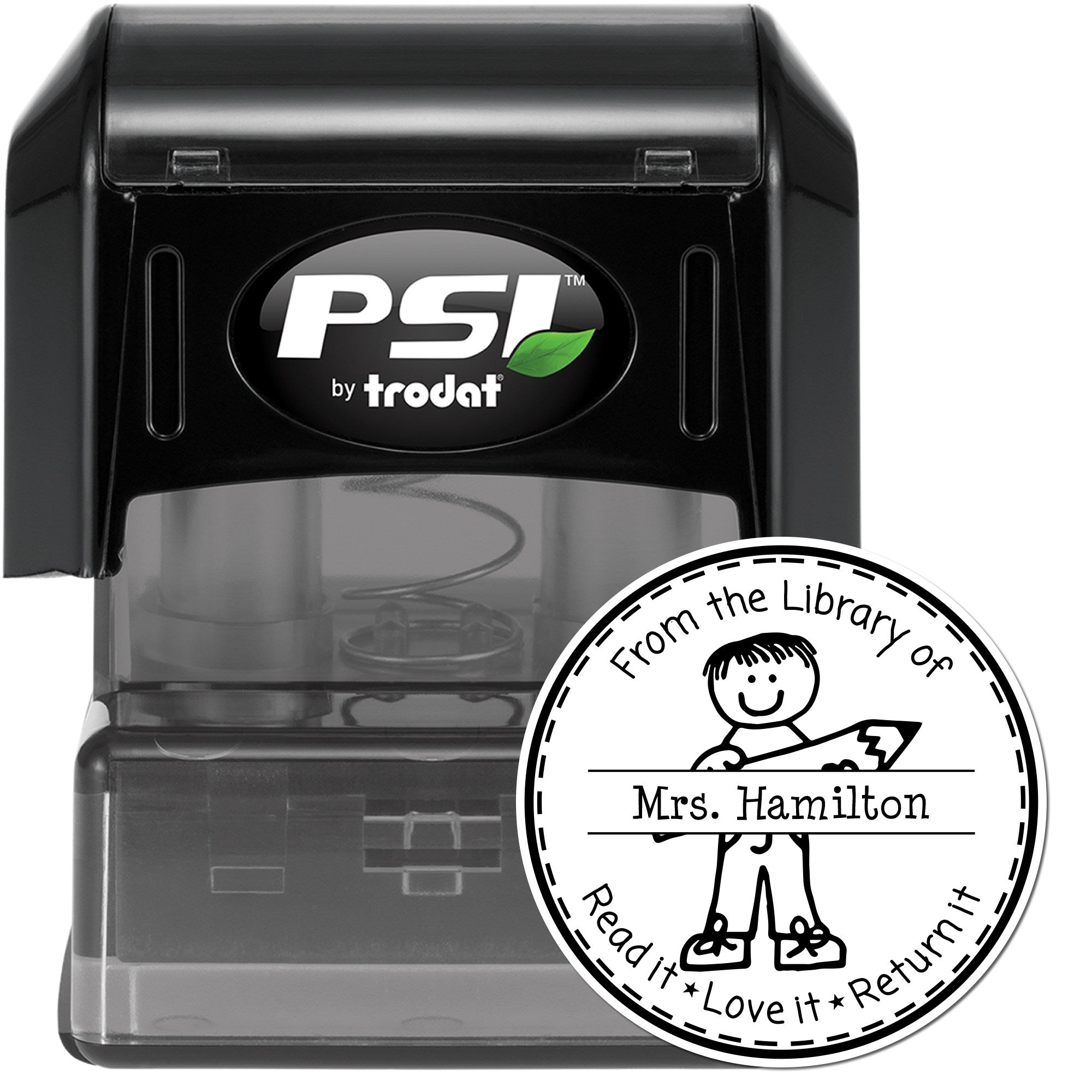 Stick Boy PSI Pre-Inked Personalizable Teacher Ex Libris Stamp