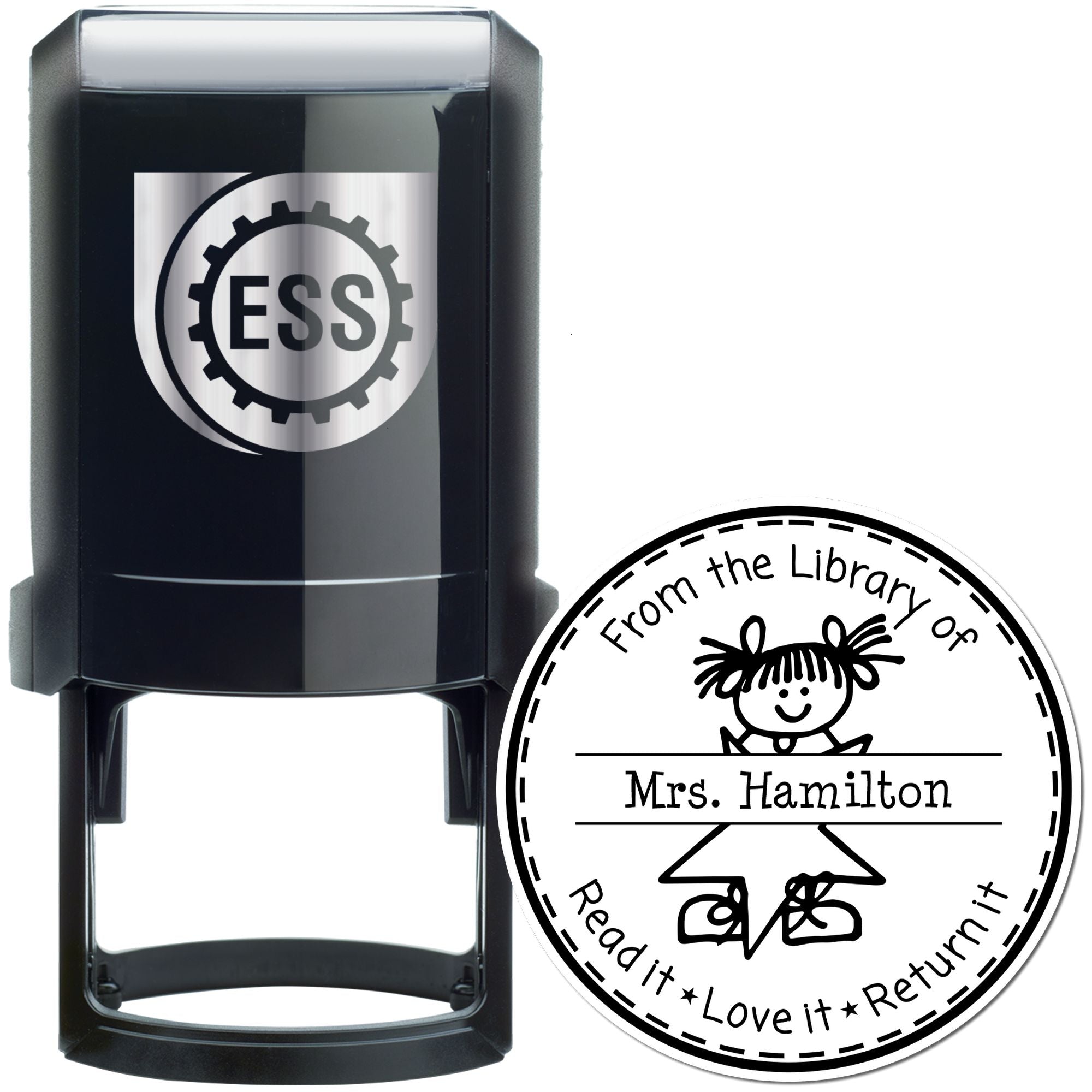 Stick Girl Self-Inking Personalized Teacher Library Return Stamp