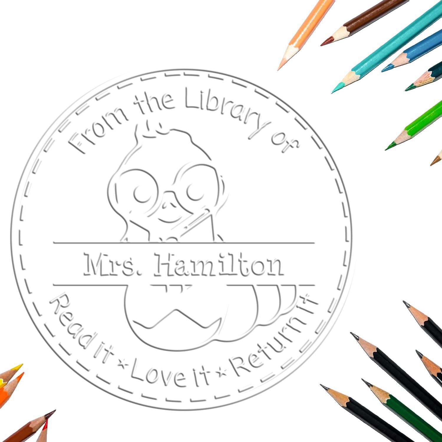 Desk Bookworm Personalized Teacher Recognition Embosser - Engineer Seal Stamps