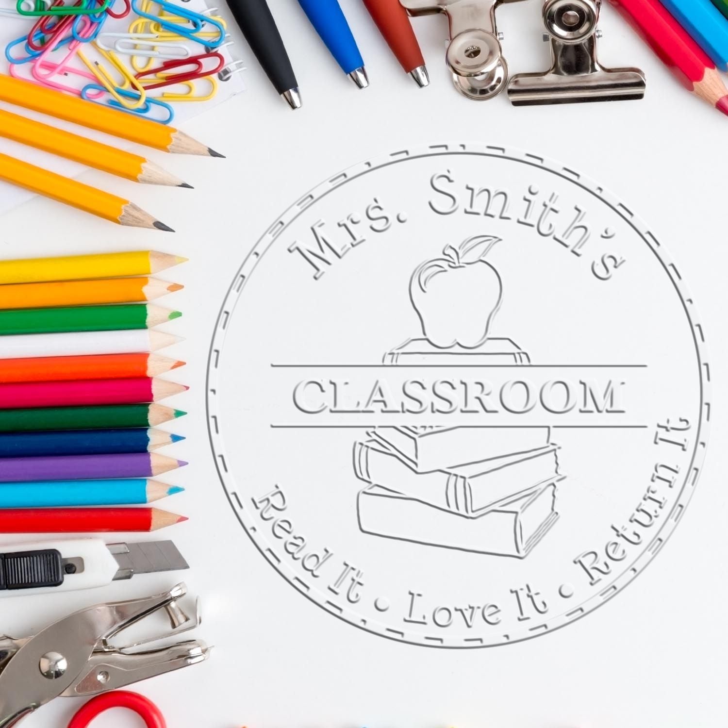 Hybrid Bold Apple Personalized Teacher Classroom Library Seal - Engineer Seal Stamps