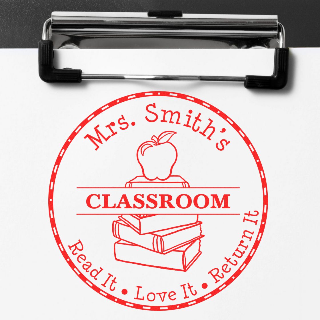 Bold Apple Self-Inking Custom Teacher Classroom Library Stamp - Engineer Seal Stamps