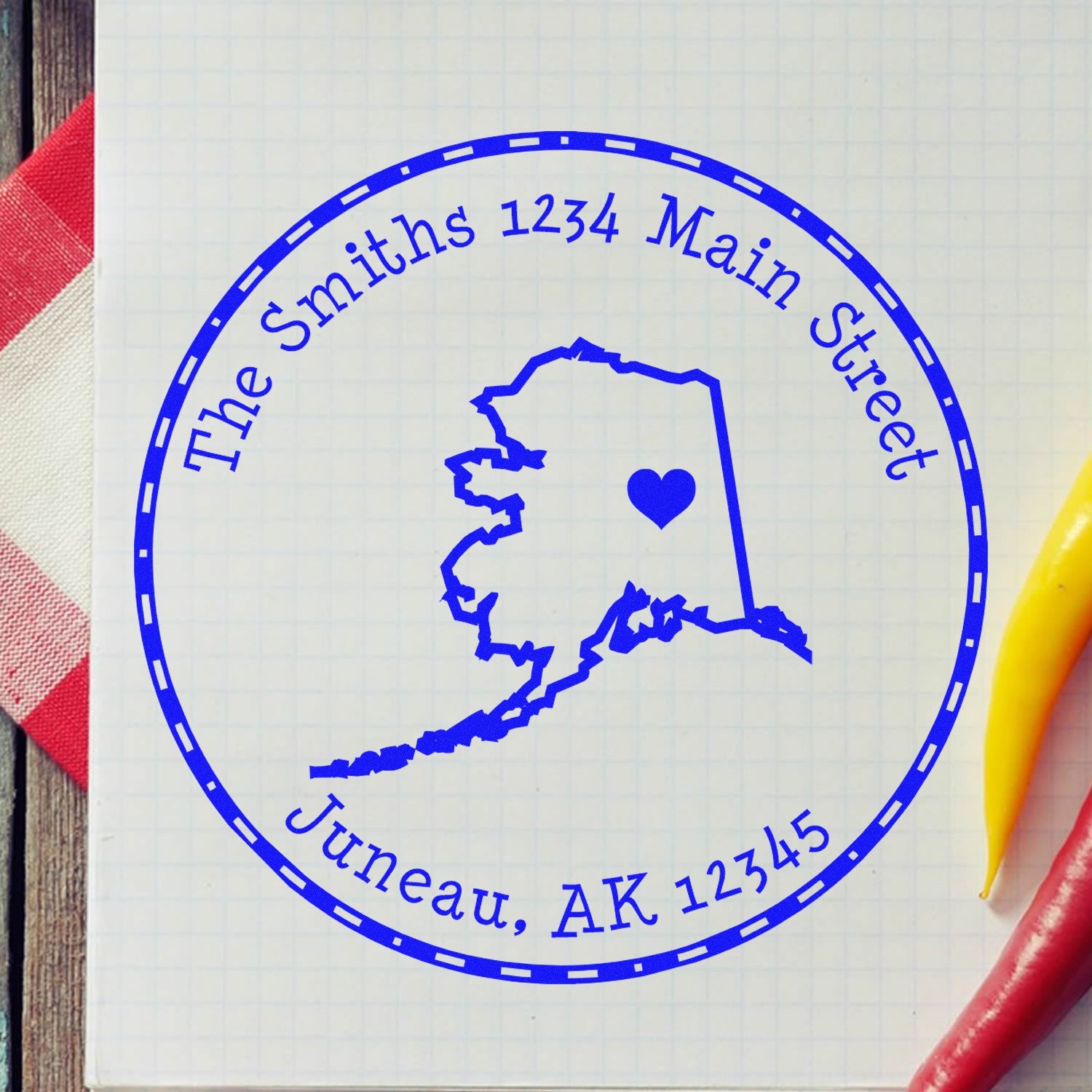 Self-Inking Round Alaska State Luv Address Stamp