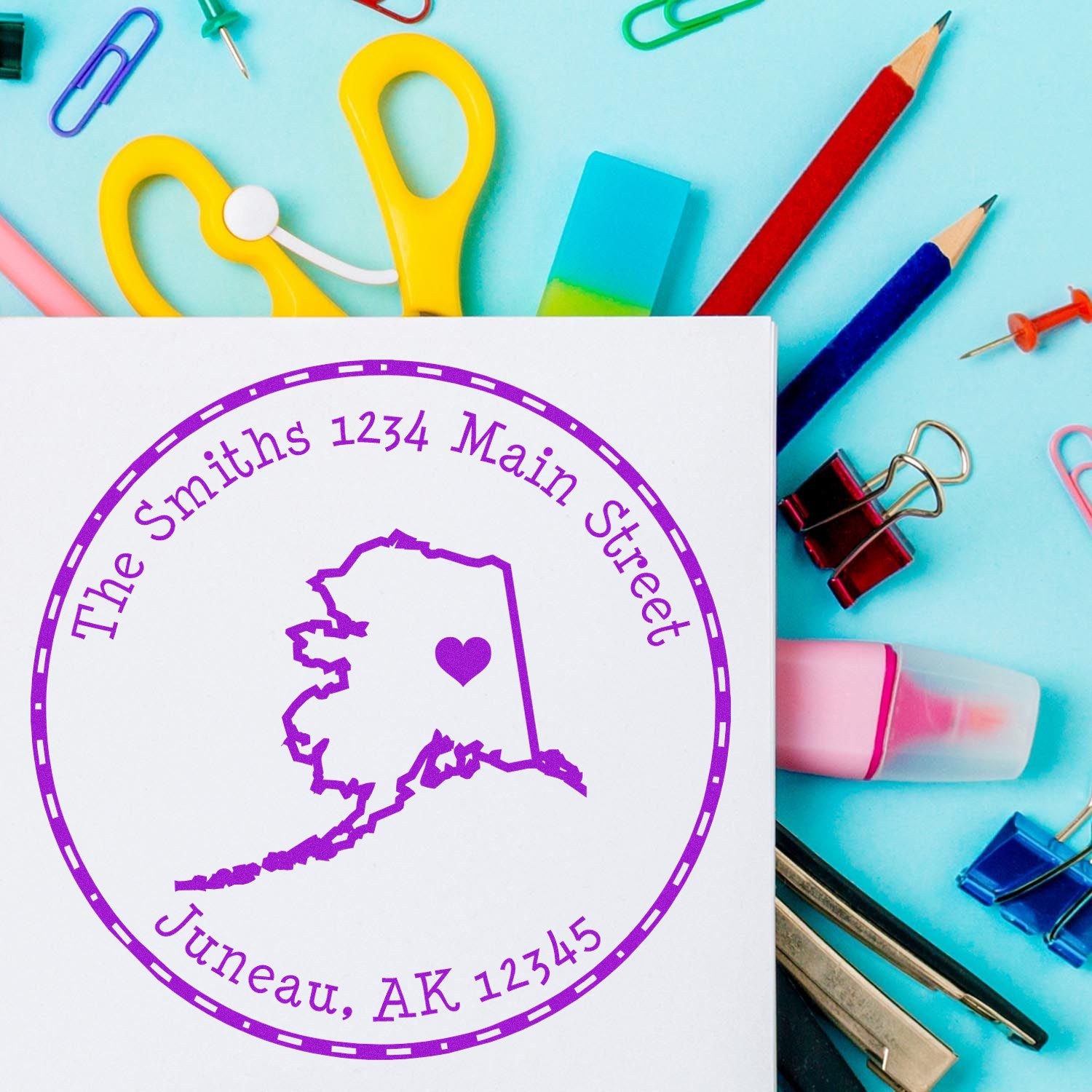 Self-Inking Round Alaska State Luv Address Stamp