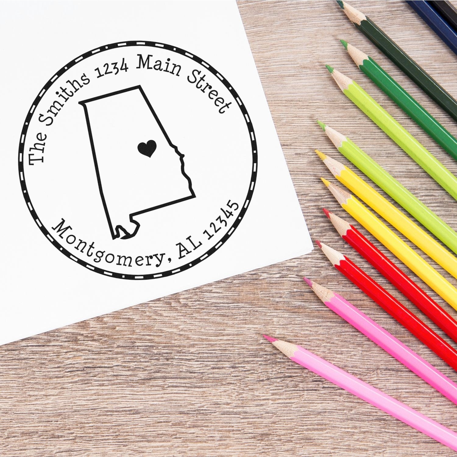 Self-Inking Round Alabama State Luv Address Stamp