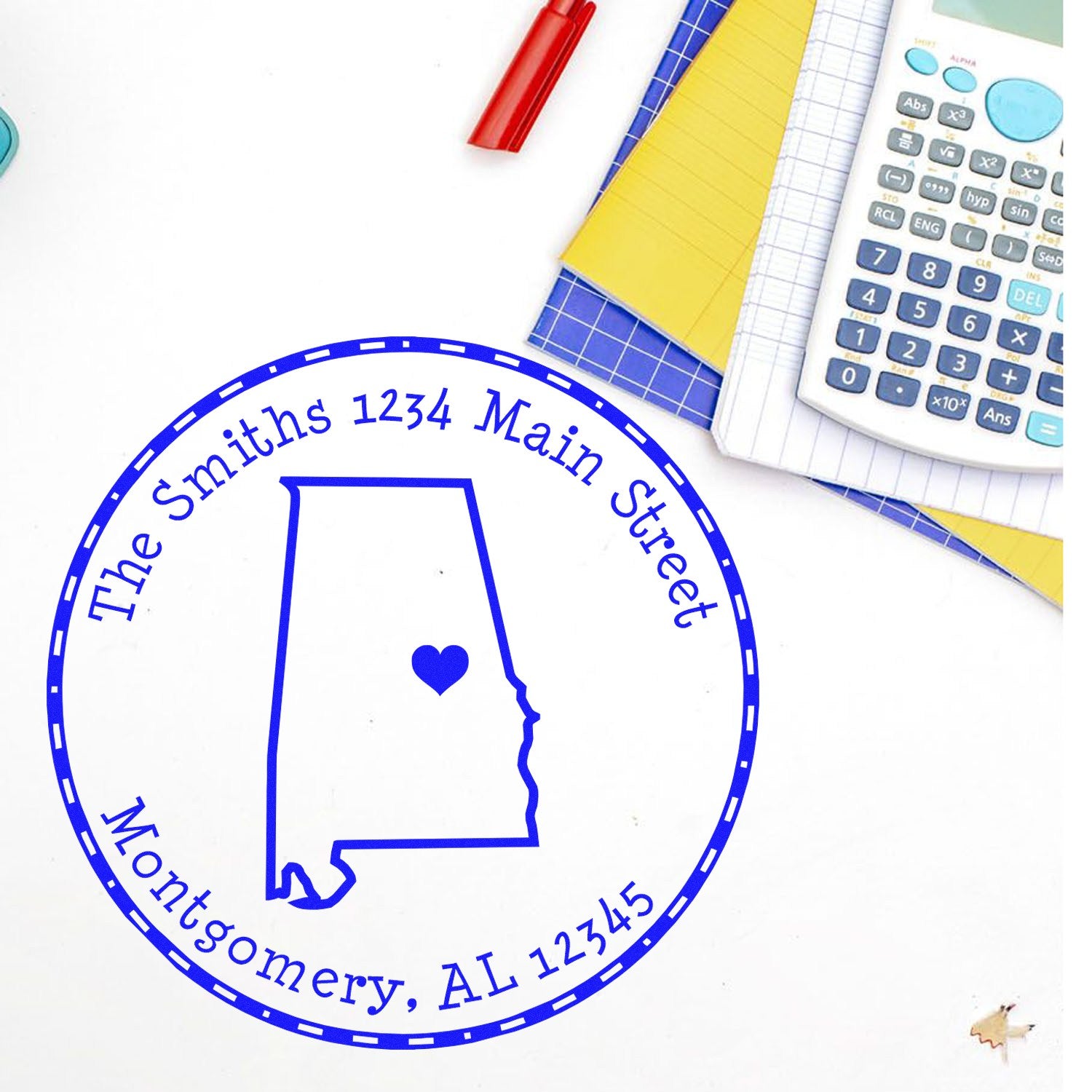 Self-Inking Round Alabama State Luv Address Stamp