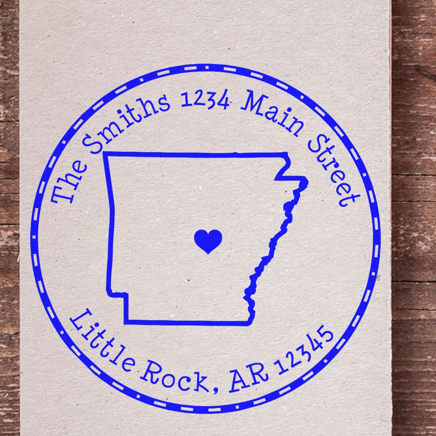 Wood Handle Round Arkansas State Luv Address Stamp