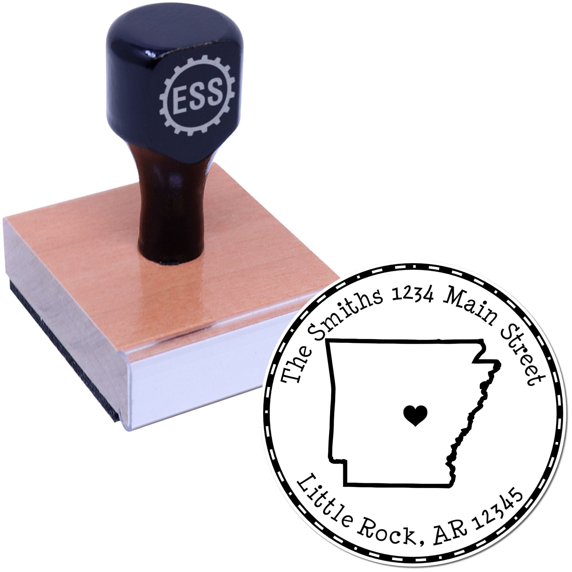 Wood Handle Round Arkansas State Luv Address Stamp