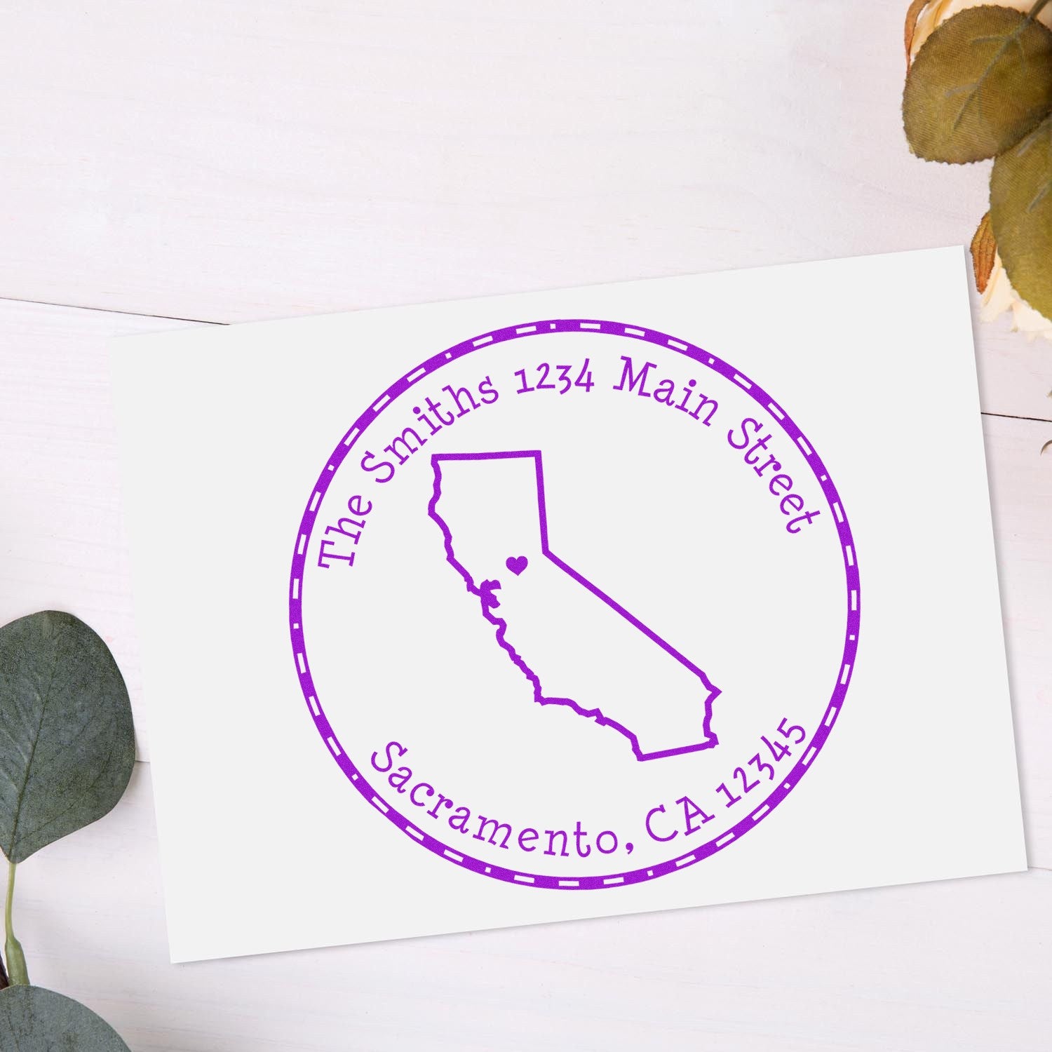 Wood Handle Round California State Luv Address Stamp