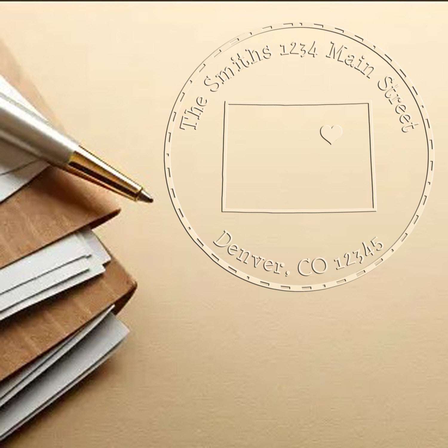 Soft CO State Love Customized Address Embossed Stamp