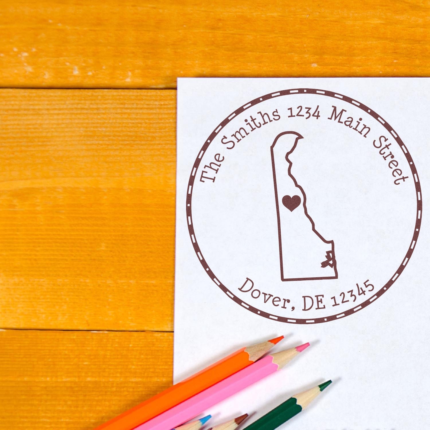 Slim Round Delaware State Luv Address Stamp