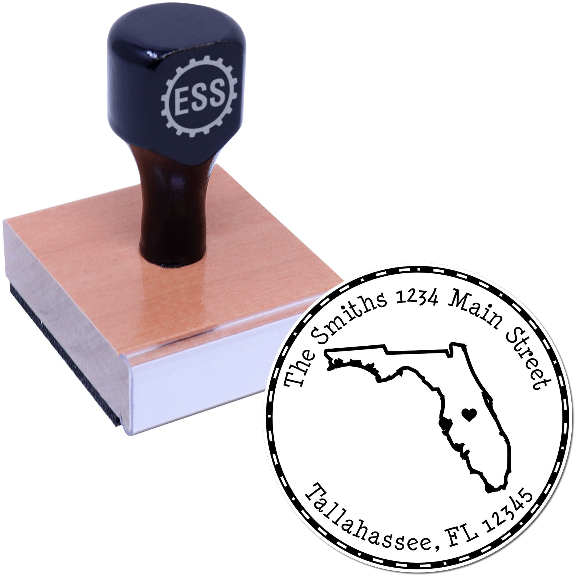 Wood Handle Round Florida State Luv Address Stamp