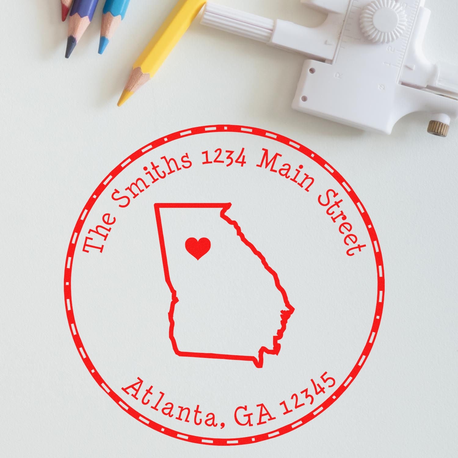 Self-Inking Round Georgia State Luv Address Stamp