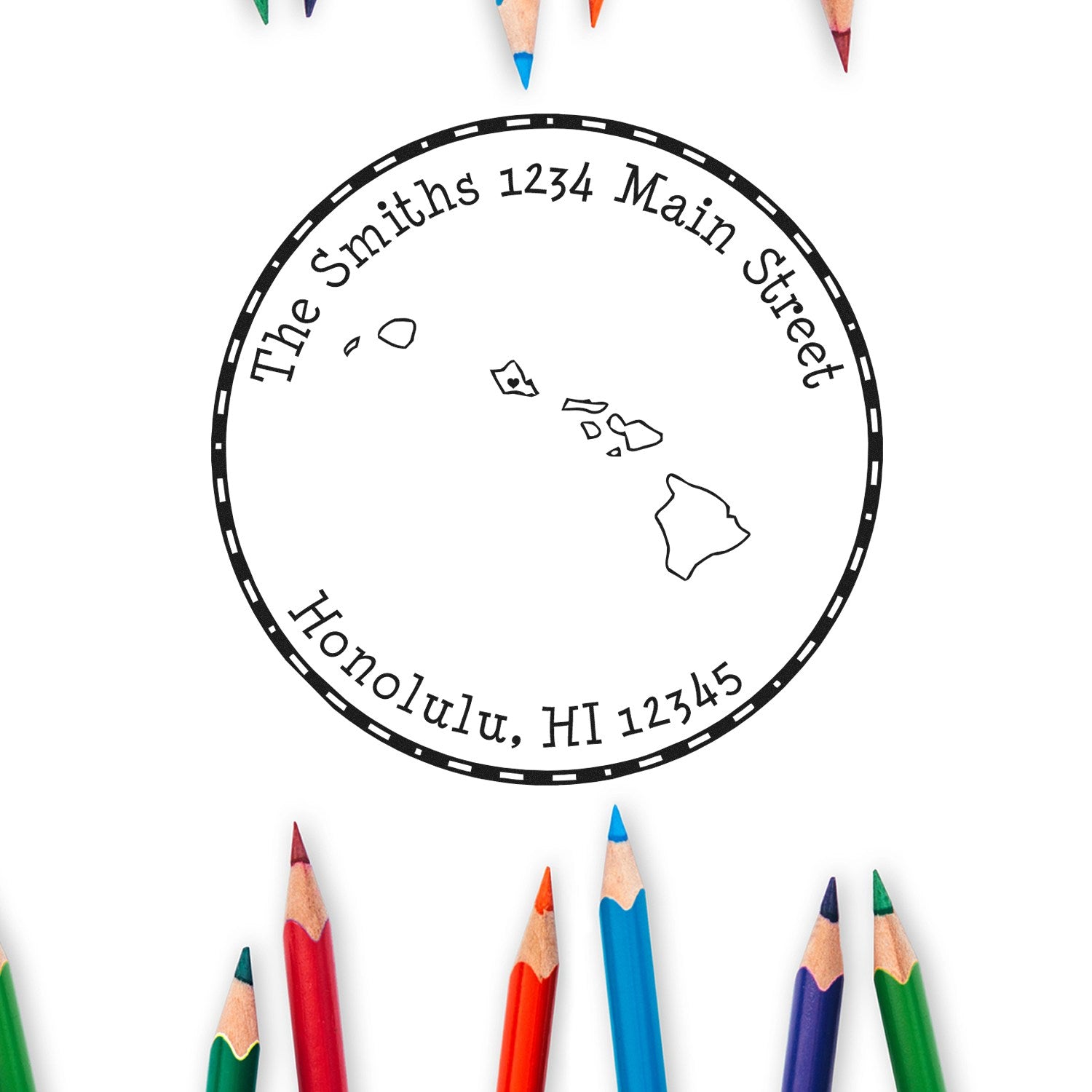 Self-Inking Round Hawaii State Luv Address Stamp