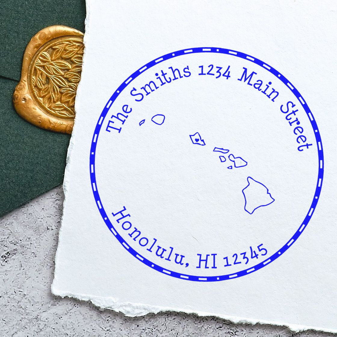 Self-Inking Round Hawaii State Luv Address Stamp