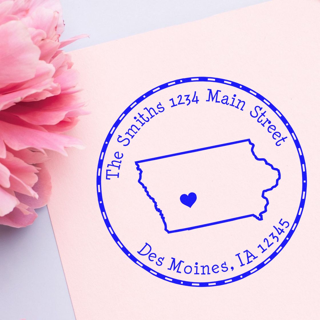 Self-Inking Round Iowa State Luv Address Stamp