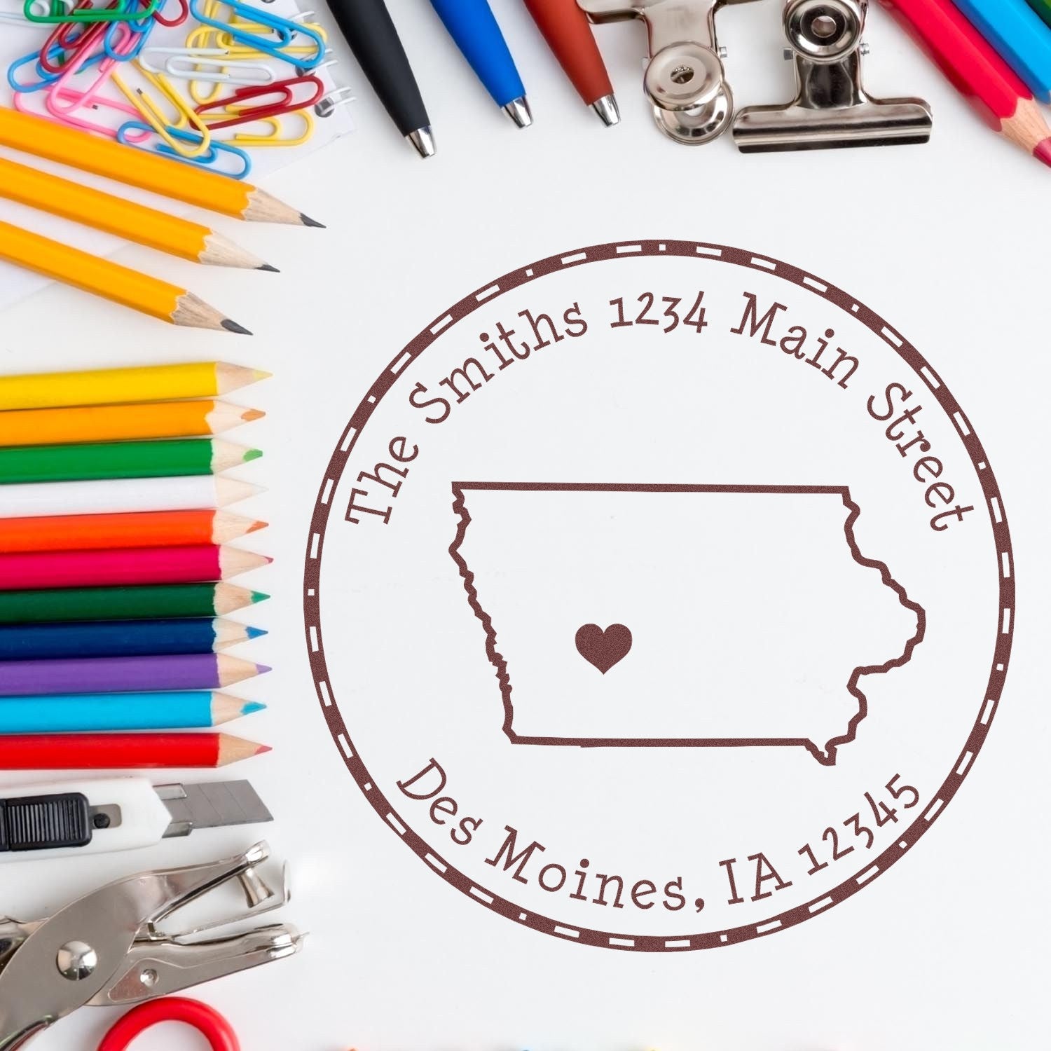 Self-Inking Round Iowa State Luv Address Stamp