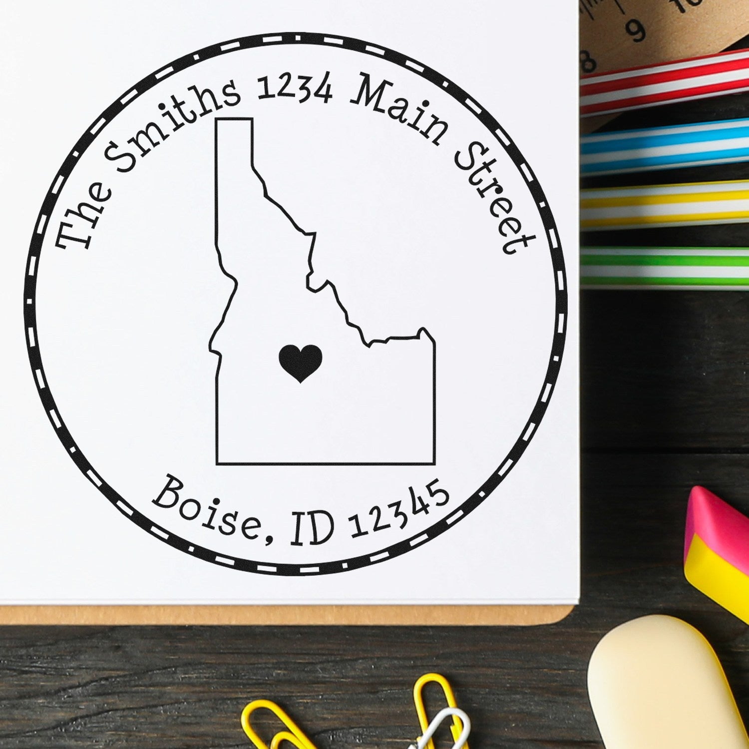 PSI Pre-Inked Round Idaho State Luv Address Stamp