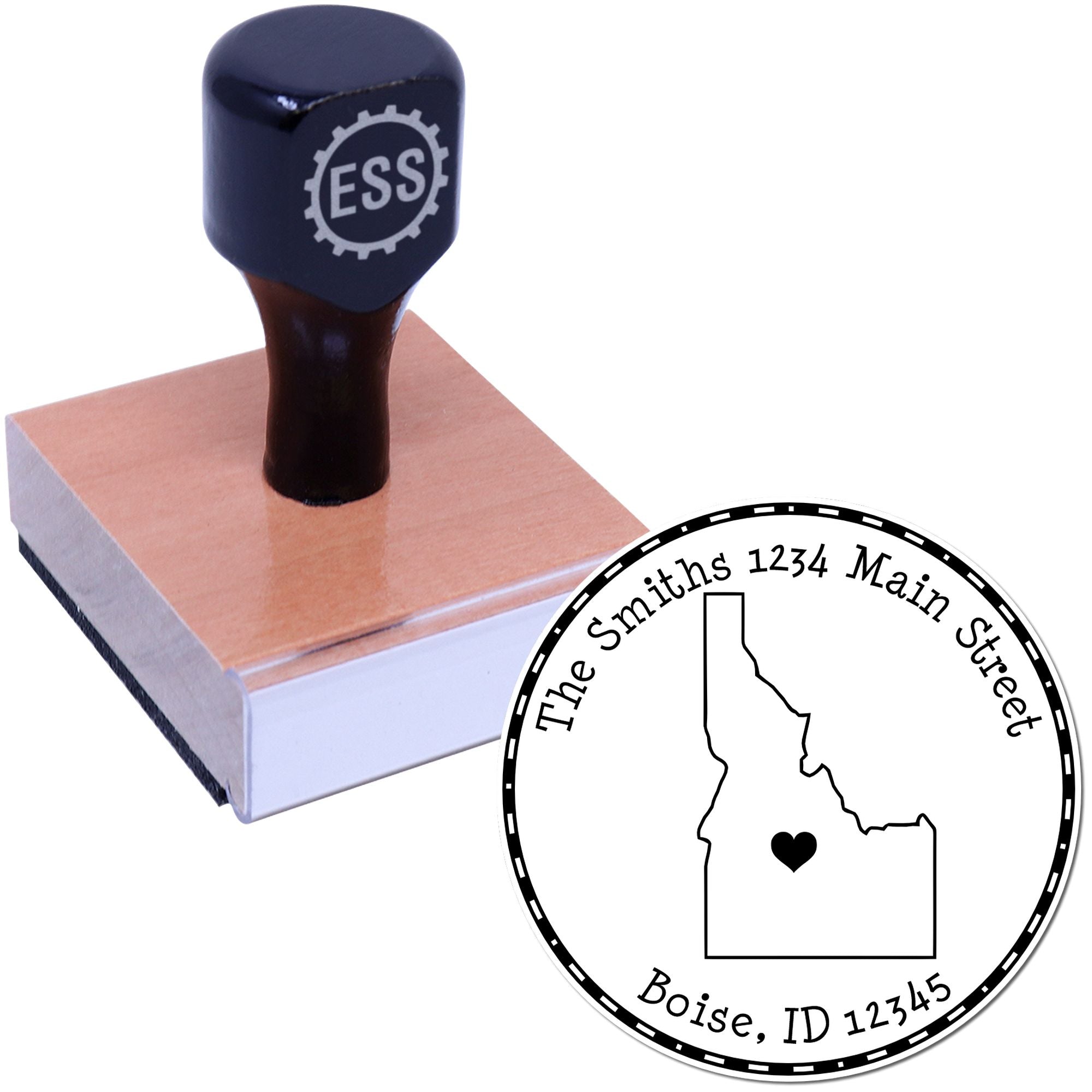 Wood Handle Round Idaho State Luv Address Stamp