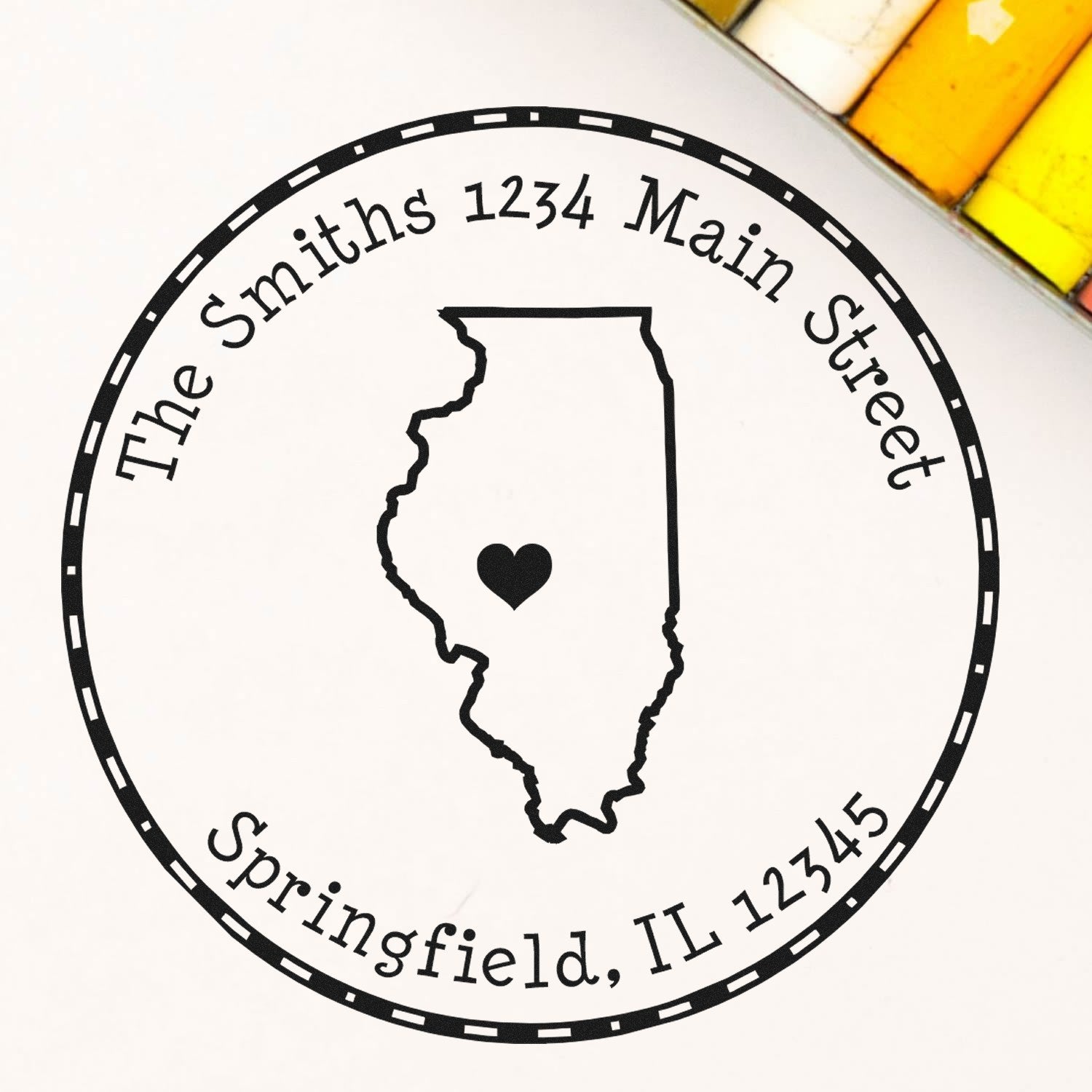 Self-Inking Round Illinois State Luv Address Stamp