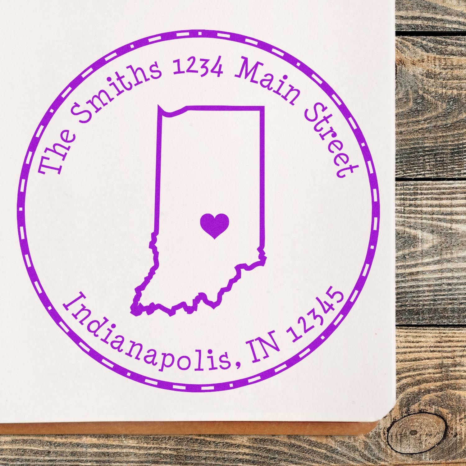 Self-Inking Round Indiana State Luv Address Stamp