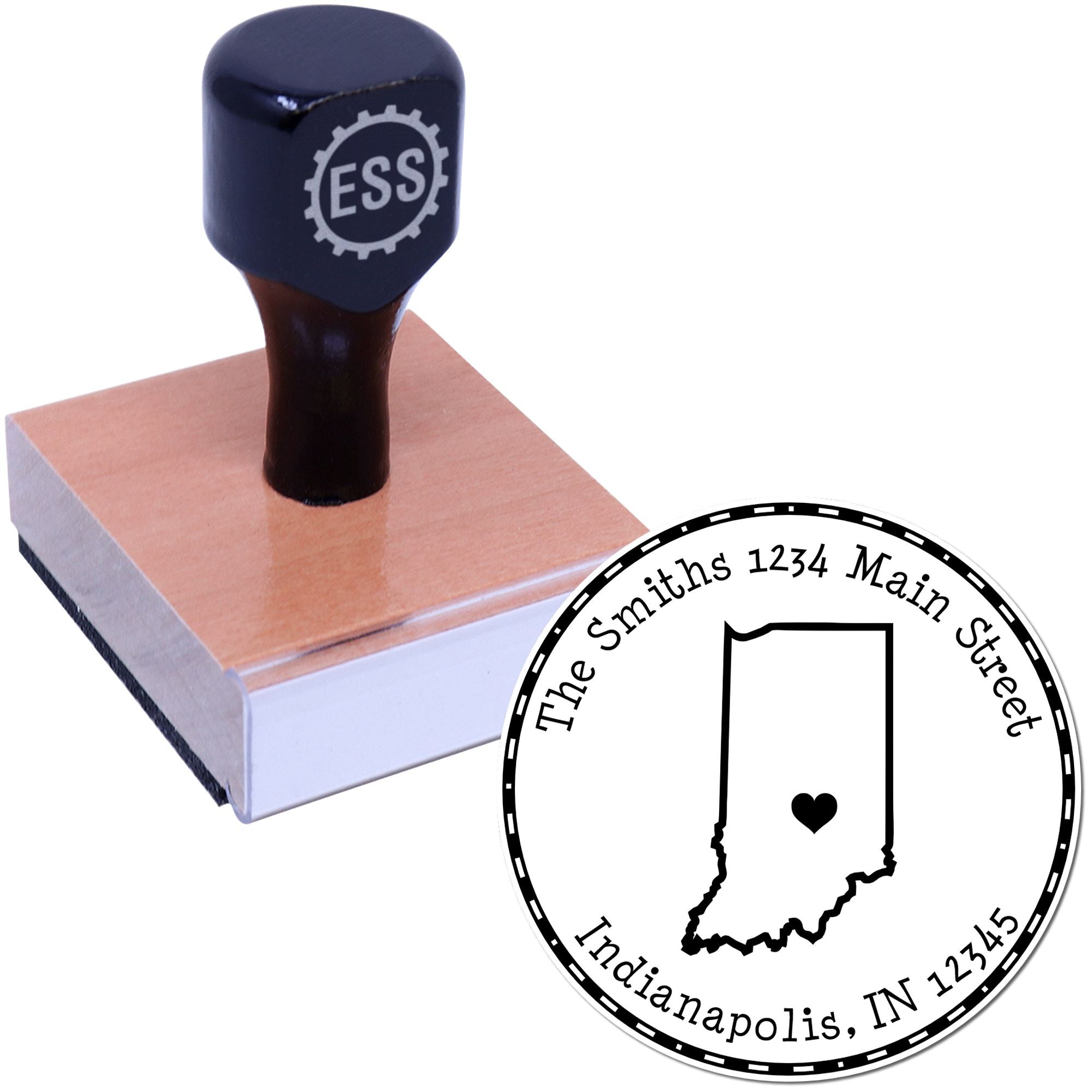 Wood Handle Round Indiana State Luv Address Stamp