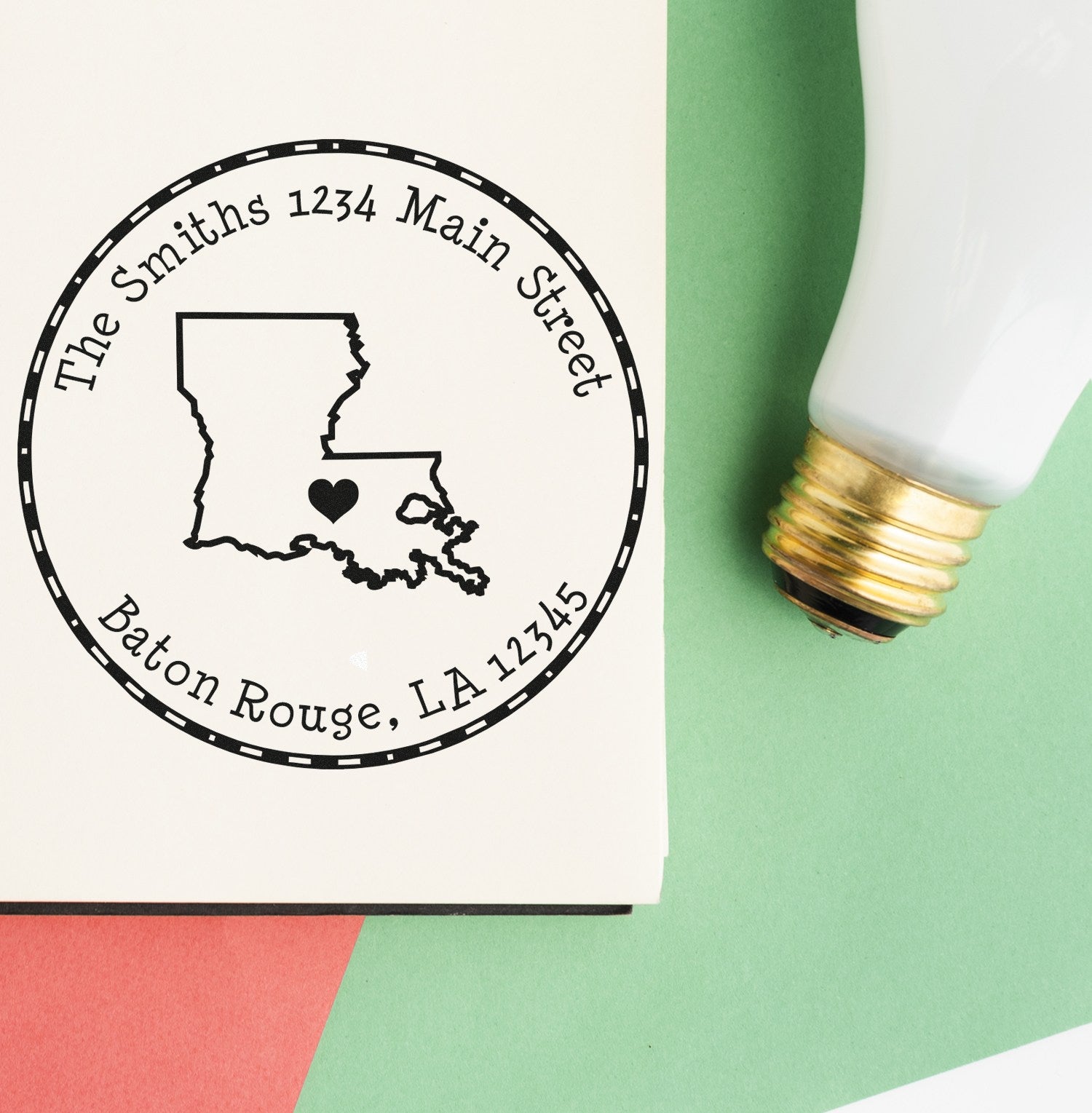 Wood Handle Round Louisiana State Luv Address Stamp