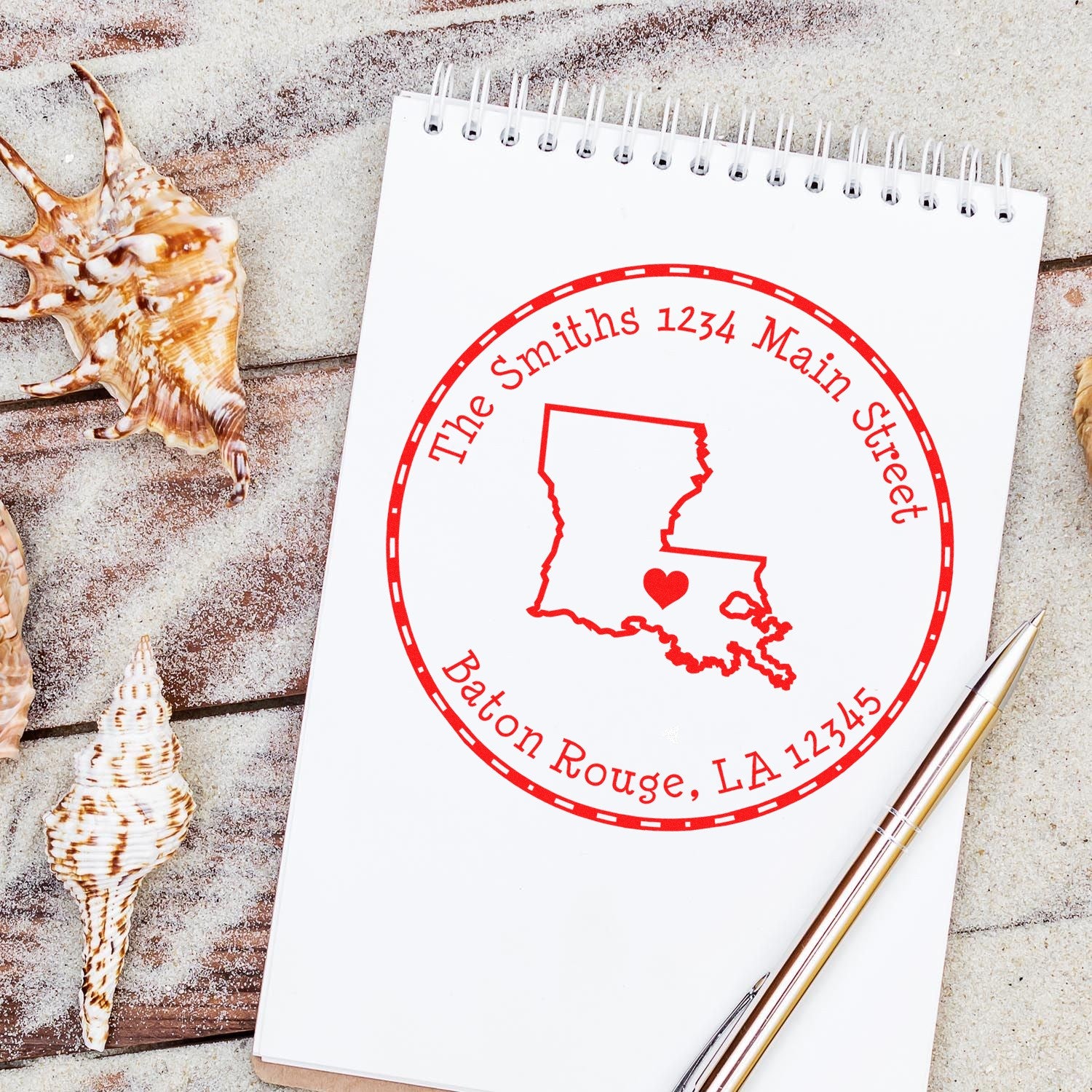 Wood Handle Round Louisiana State Luv Address Stamp