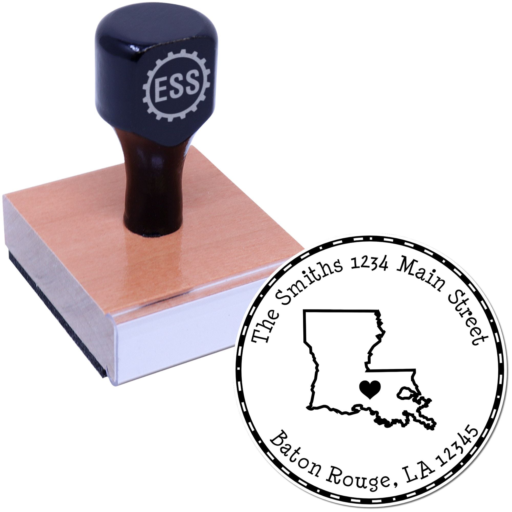 Wood Handle Round Louisiana State Luv Address Stamp