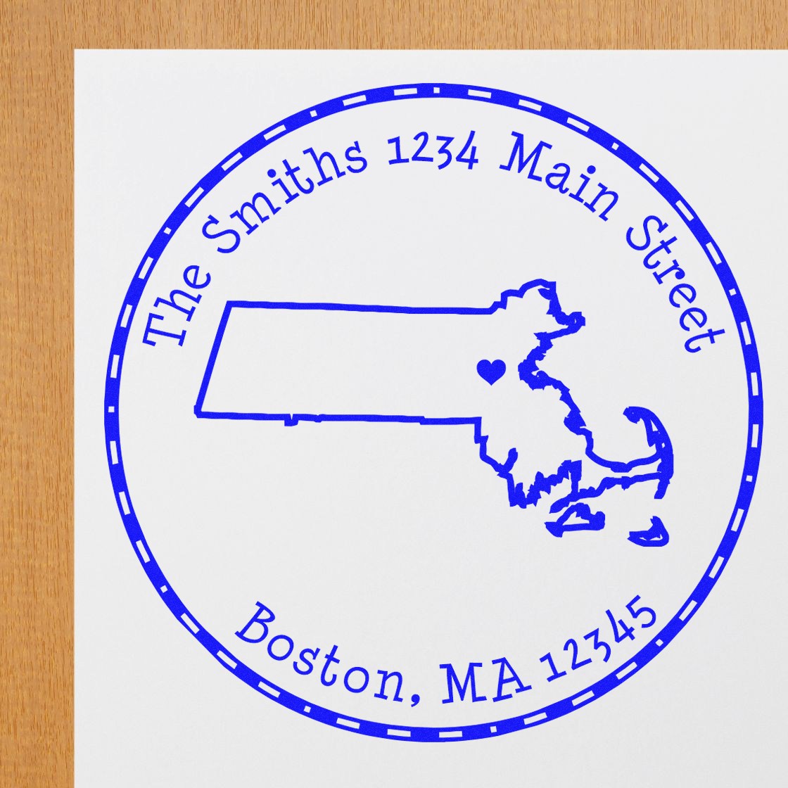 Wood Handle Round Massachusetts State Luv Address Stamp