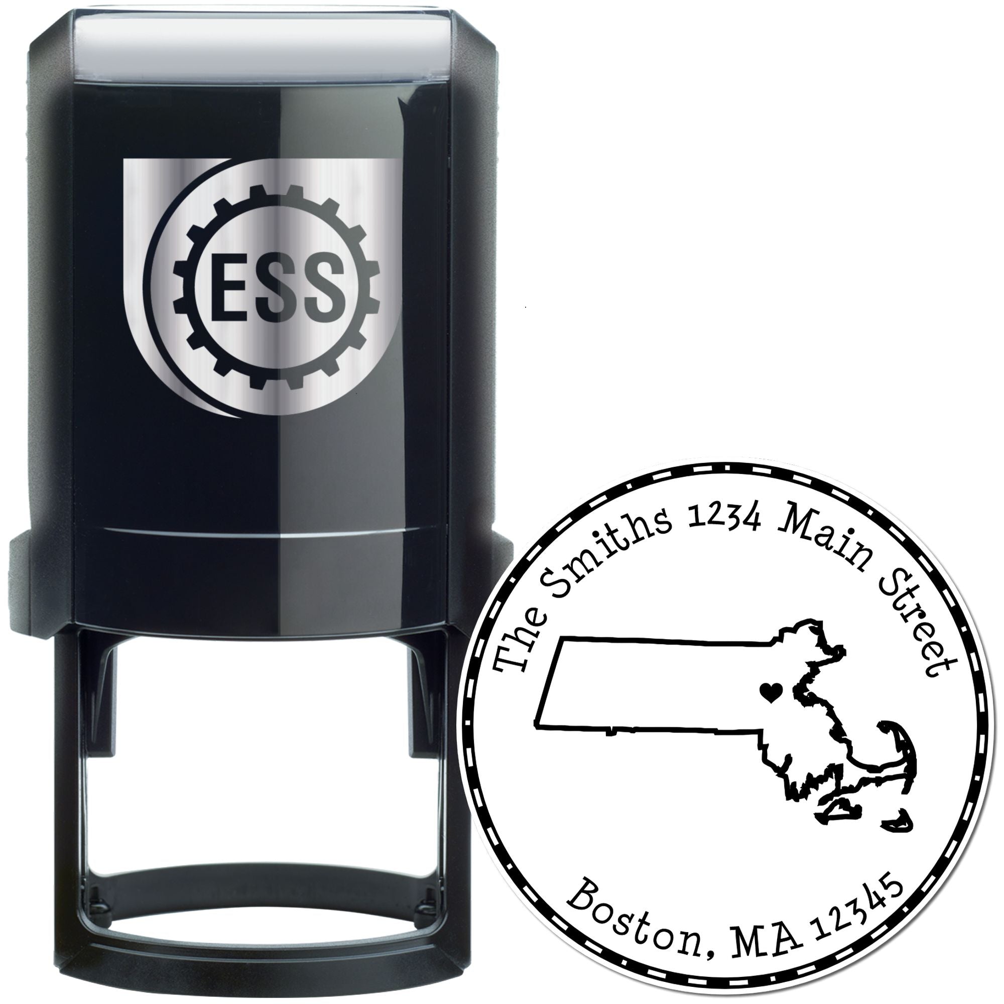 Self-Inking Round Massachusetts State Luv Address Stamp