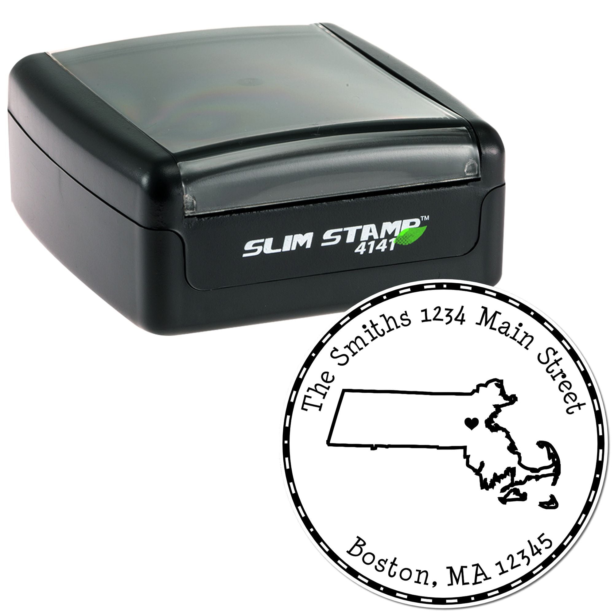 Slim Round Massachusetts State Luv Address Stamp