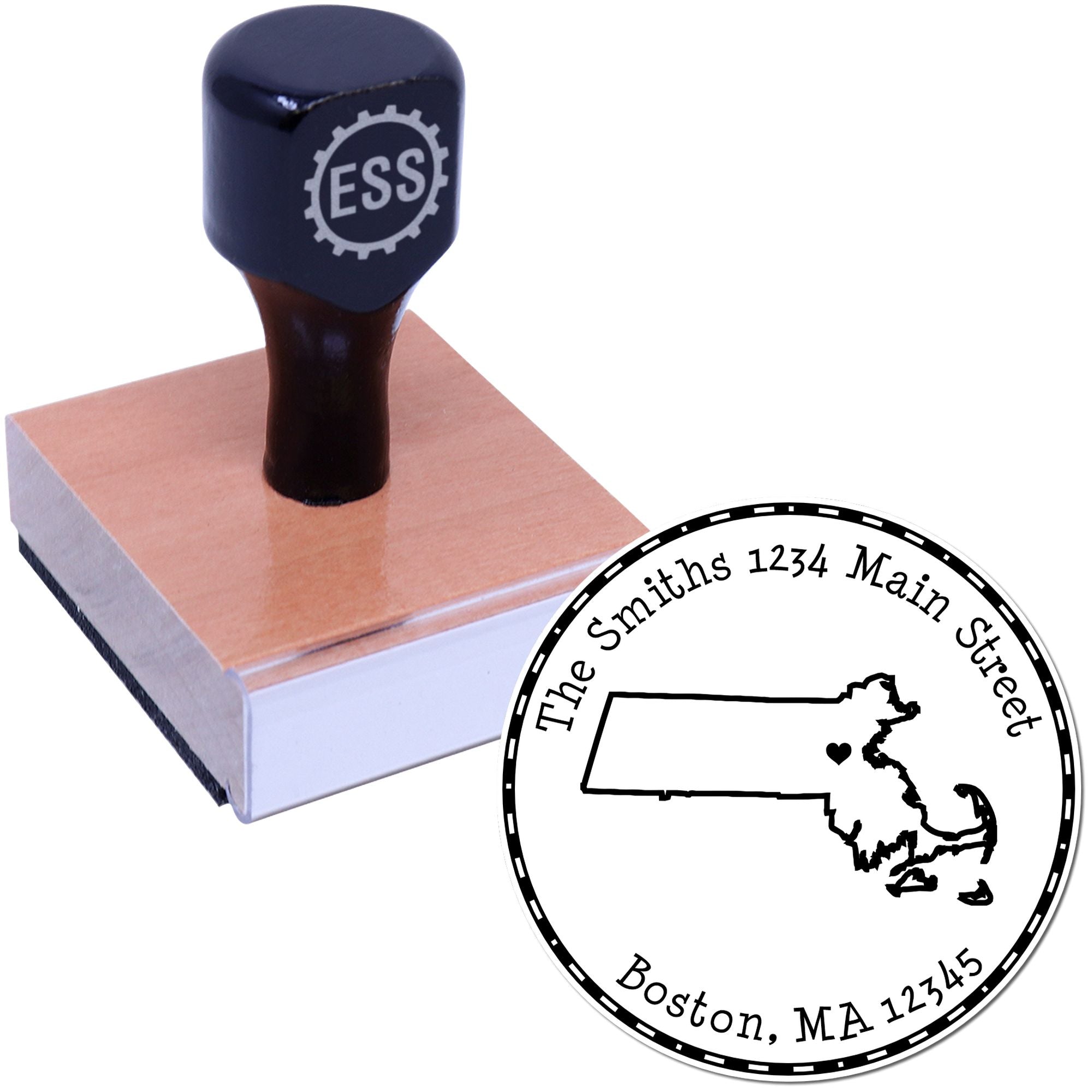 Wood Handle Round Massachusetts State Luv Address Stamp