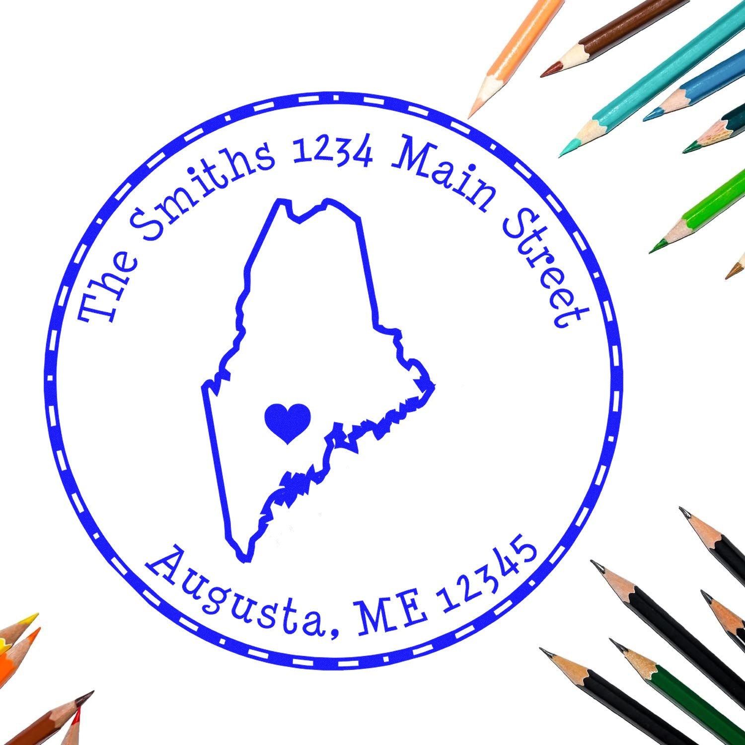 Wood Handle Round Maine State Luv Address Stamp